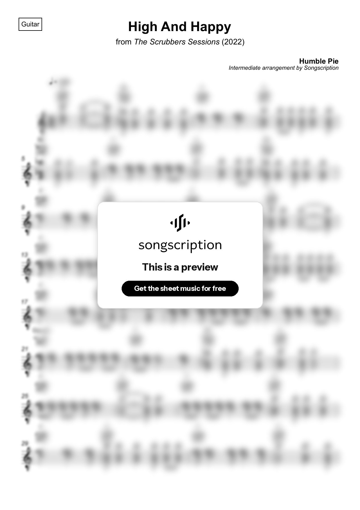 Intermediate Acoustic Guitar Sheet Music for "High And Happy" by Humble Pie