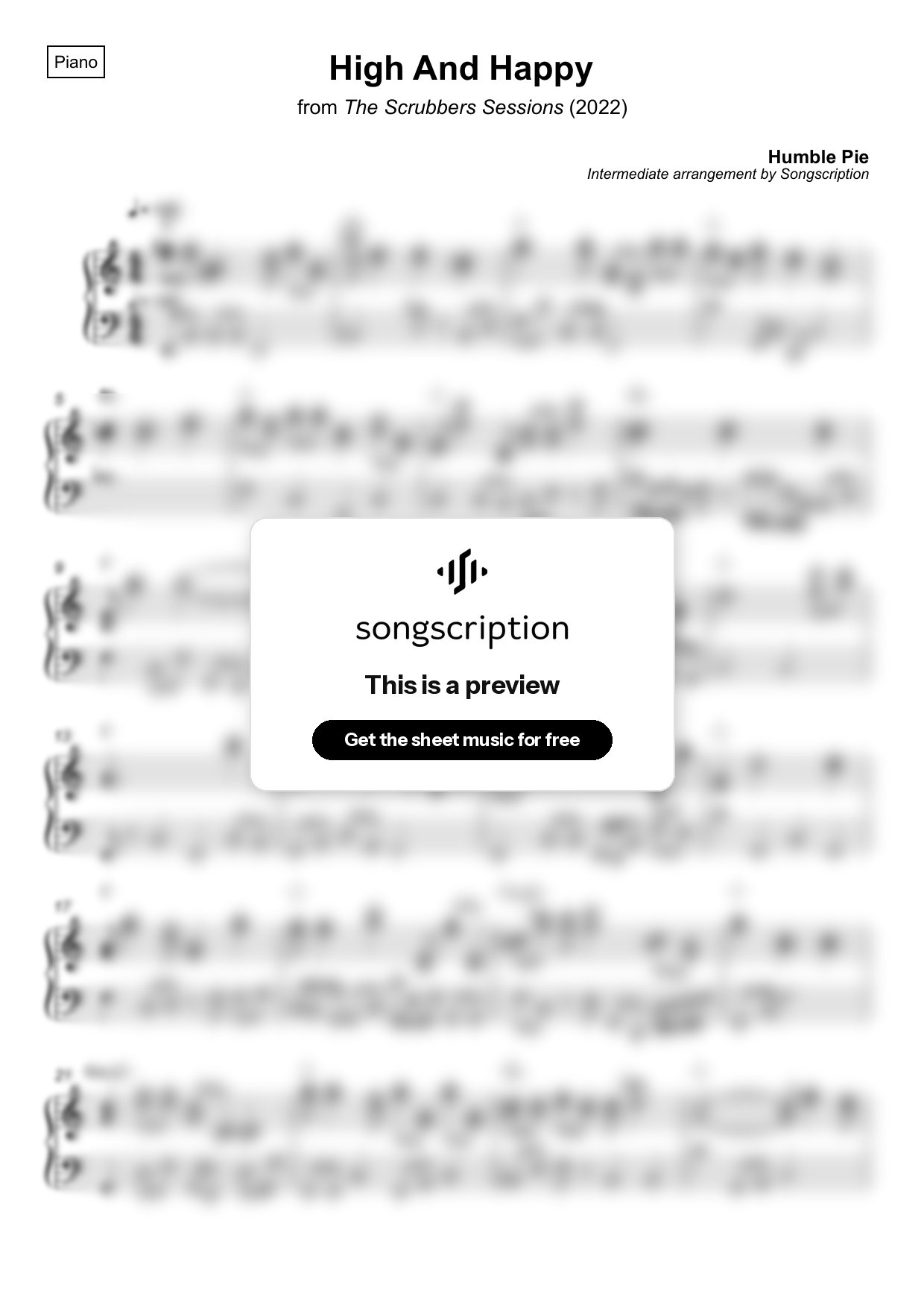 Intermediate Piano Sheet Music for "High And Happy" by Humble Pie