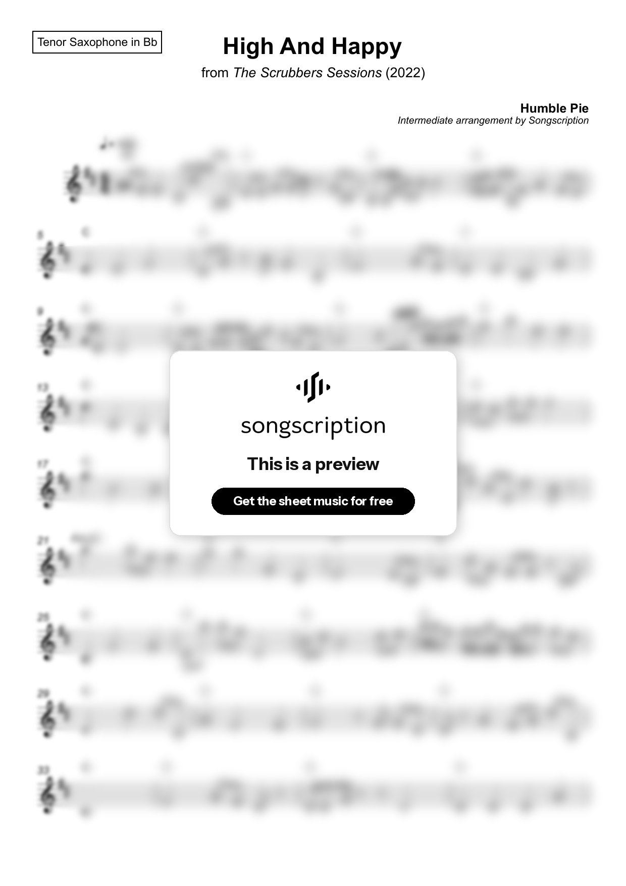 Intermediate Tenor Sax Sheet Music for "High And Happy" by Humble Pie