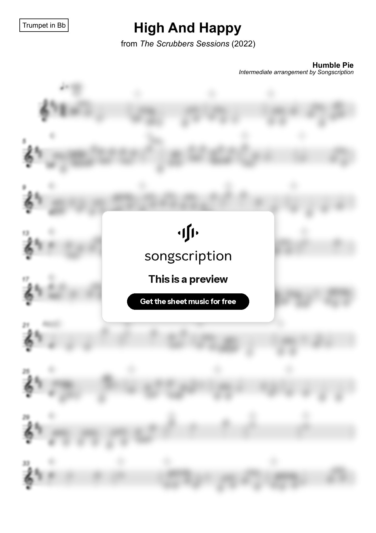 Intermediate Trumpet Sheet Music for "High And Happy" by Humble Pie