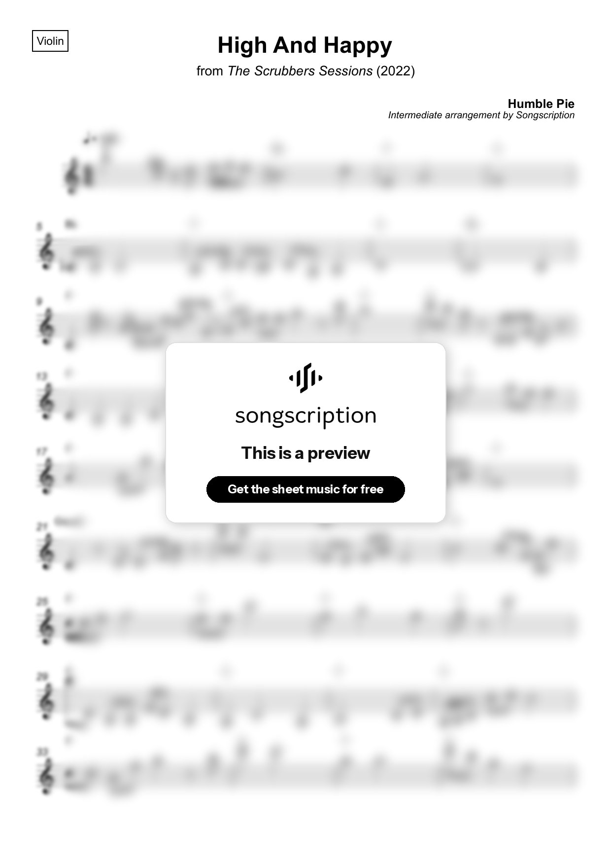 Intermediate Violin Sheet Music for "High And Happy" by Humble Pie