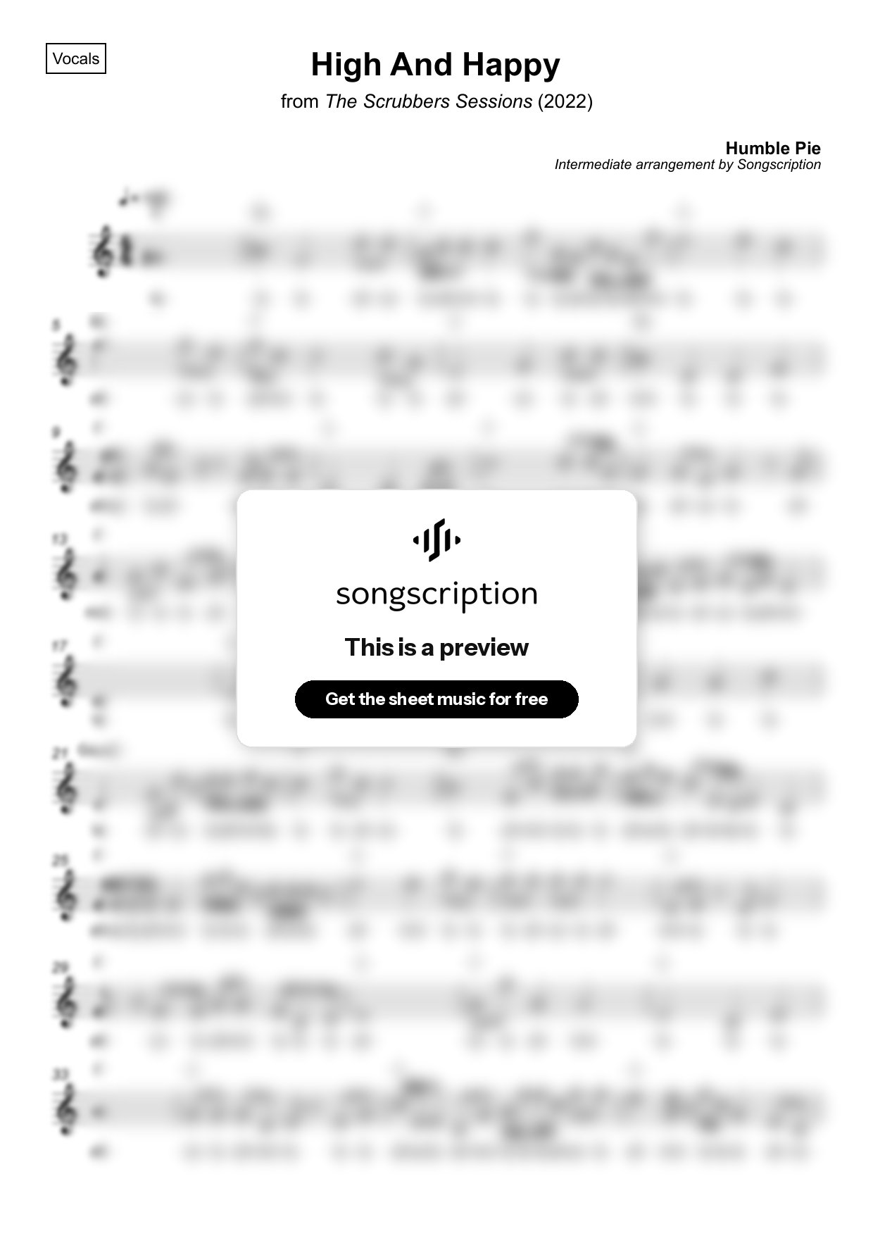 Intermediate Vocals Sheet Music for "High And Happy" by Humble Pie