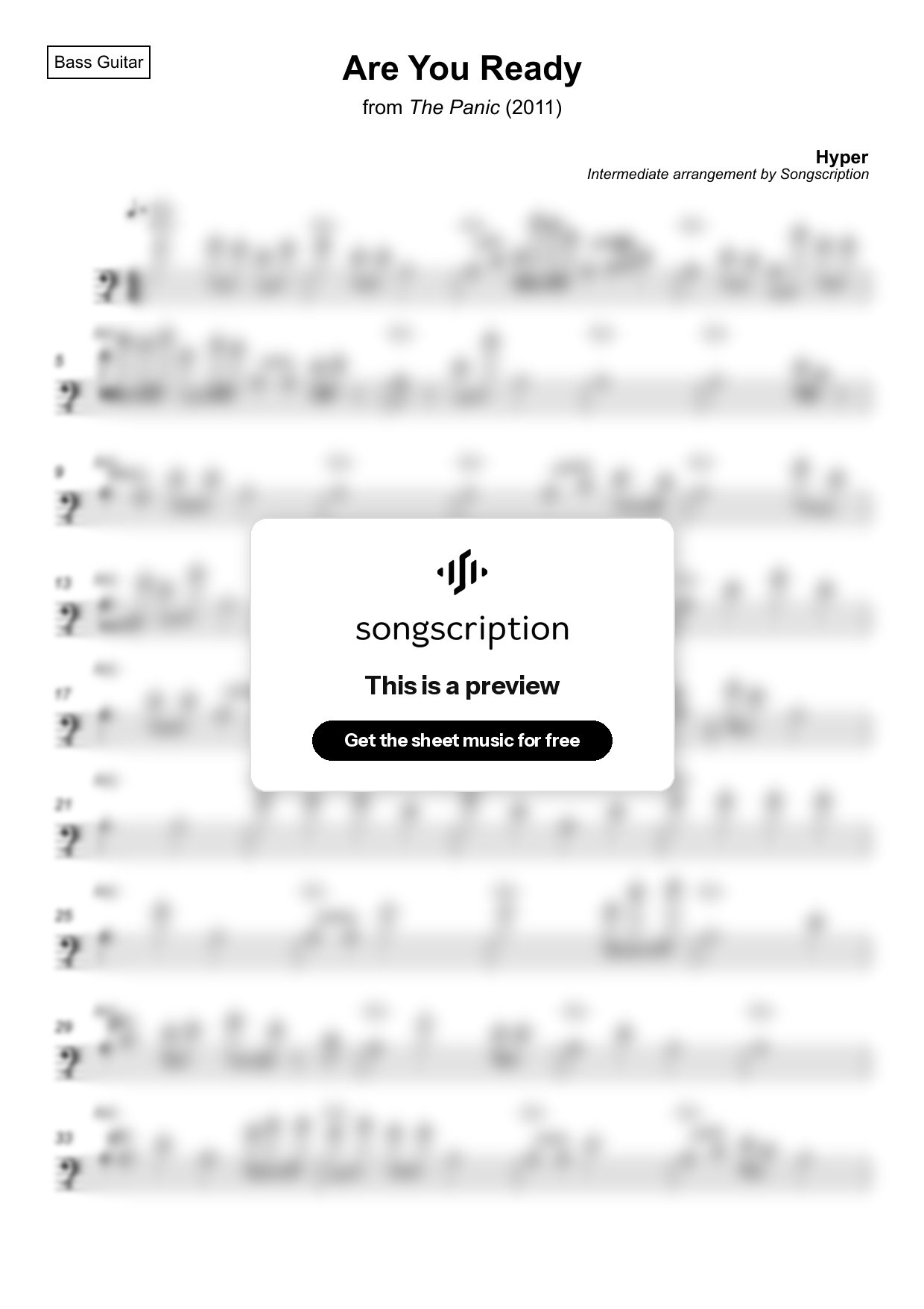 Intermediate Bass Guitar Sheet Music for "Are You Ready" by Hyper