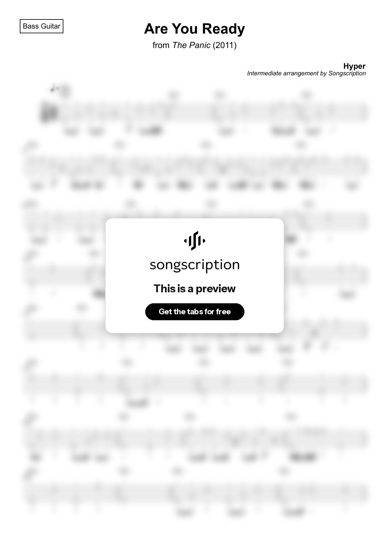Intermediate Bass Guitar Tabs for "Are You Ready" by Hyper