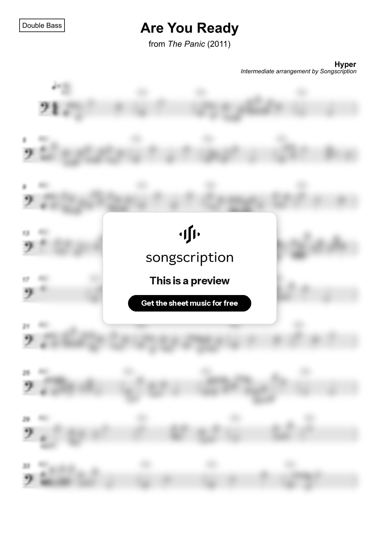 Intermediate Double Bass Sheet Music for "Are You Ready" by Hyper