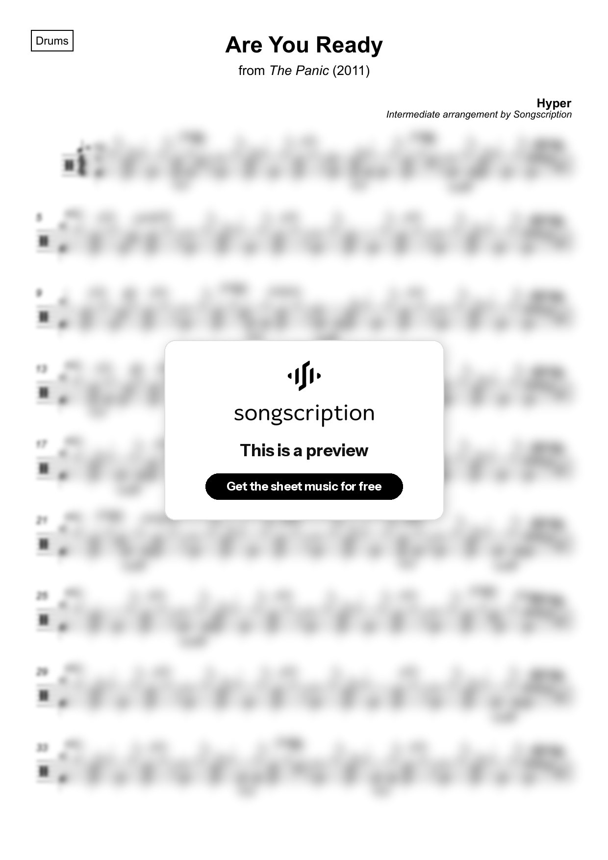 Intermediate Drums Sheet Music for "Are You Ready" by Hyper