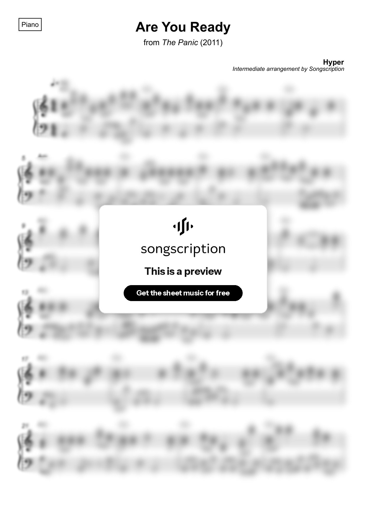 Intermediate Piano Sheet Music for "Are You Ready" by Hyper