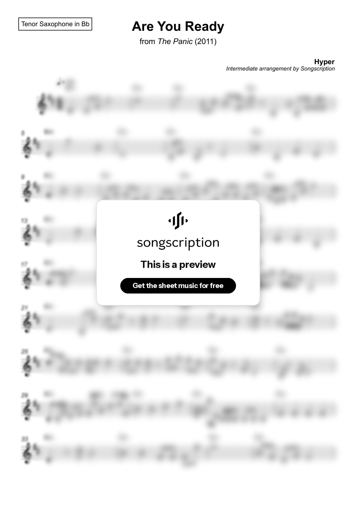 Intermediate Tenor Sax Sheet Music for "Are You Ready" by Hyper