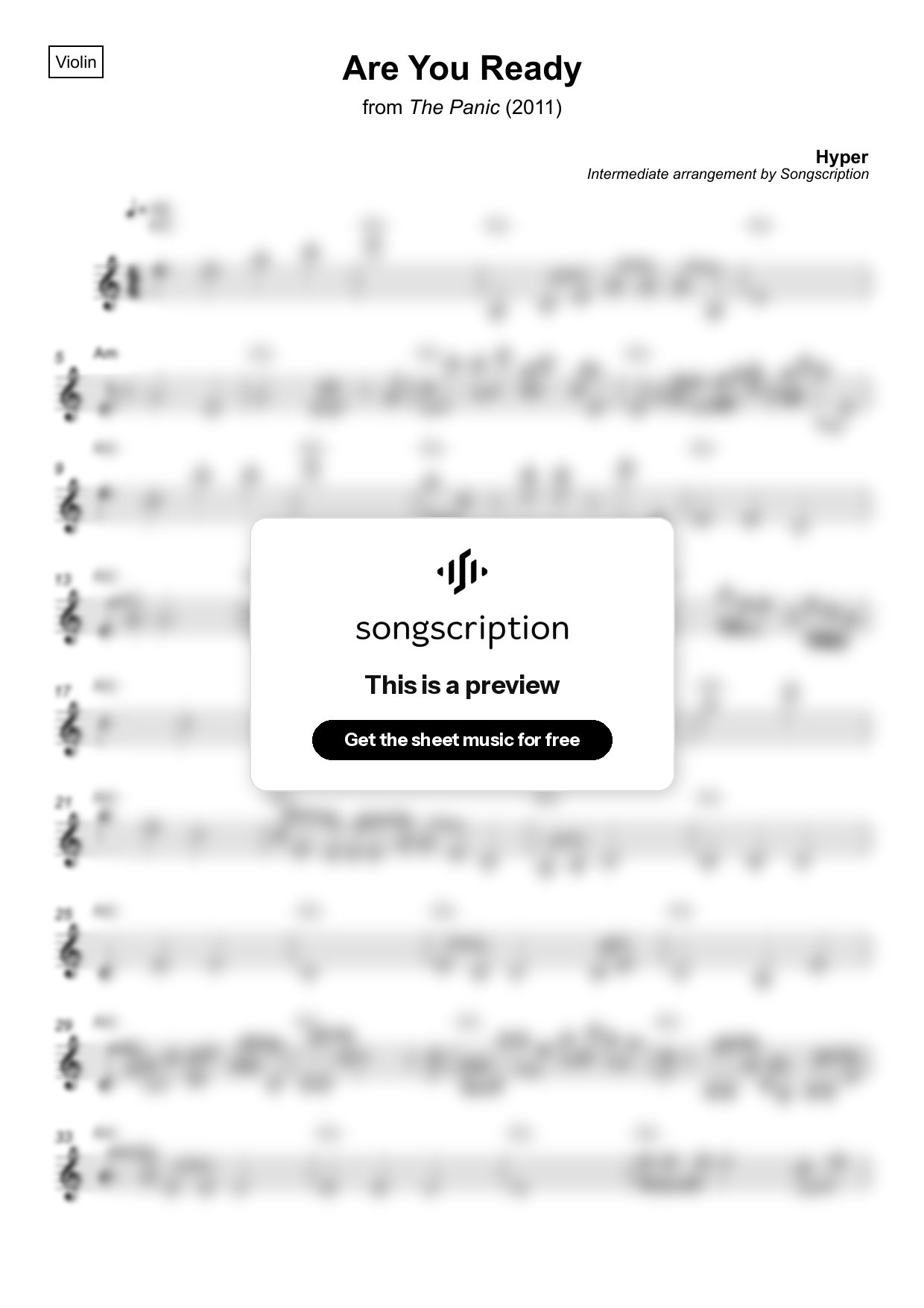 Intermediate Violin Sheet Music for "Are You Ready" by Hyper