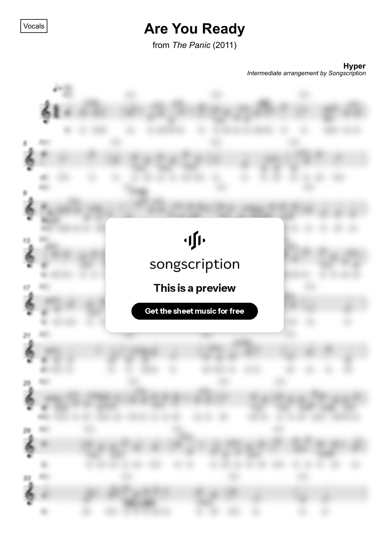 Intermediate Vocals Sheet Music for "Are You Ready" by Hyper