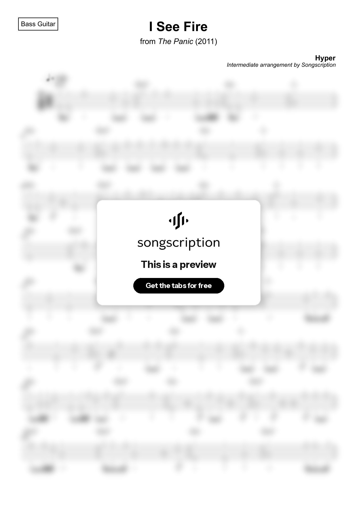 Intermediate Bass Guitar Tabs for "I See Fire" by Hyper
