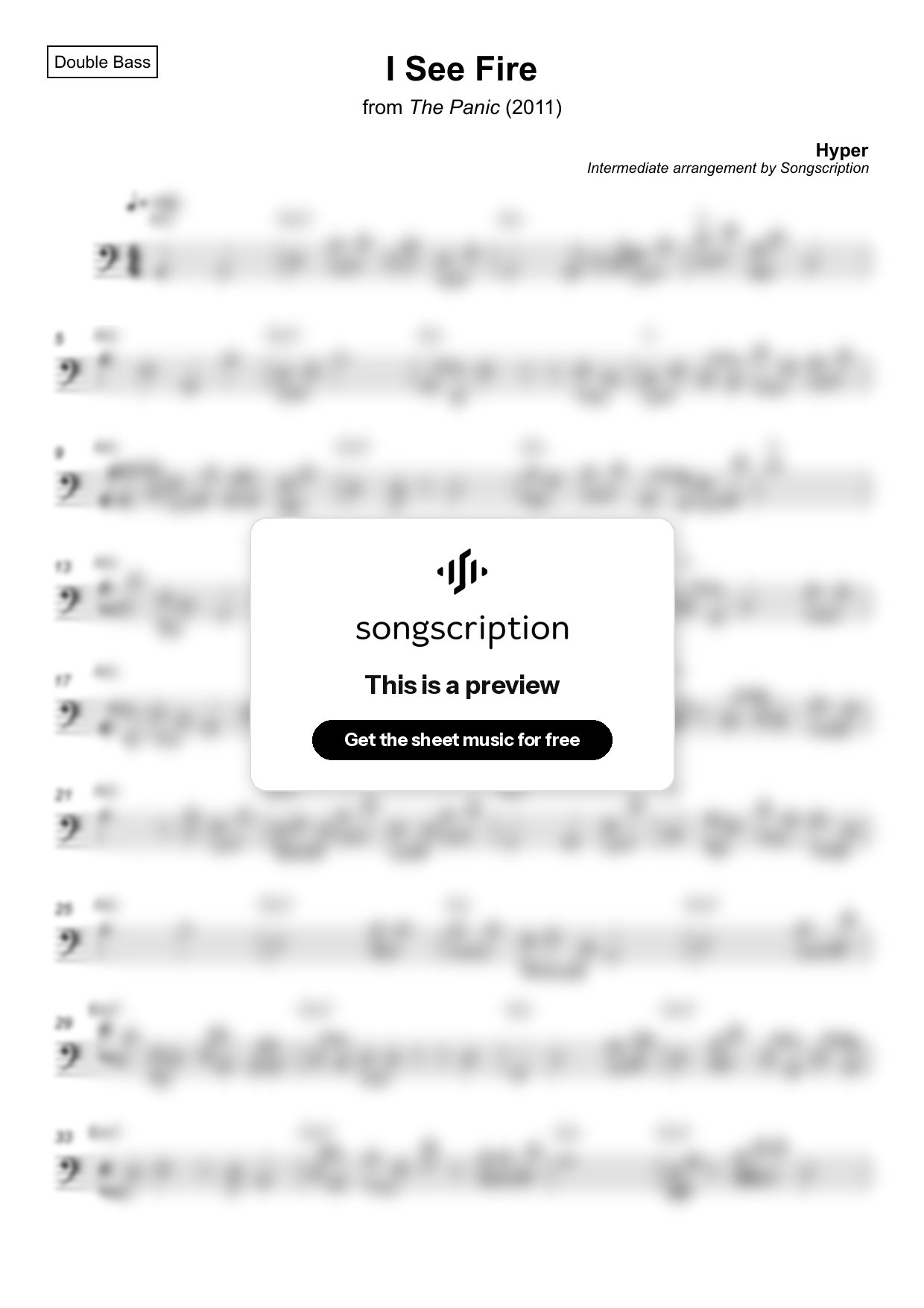 Intermediate Double Bass Sheet Music for "I See Fire" by Hyper