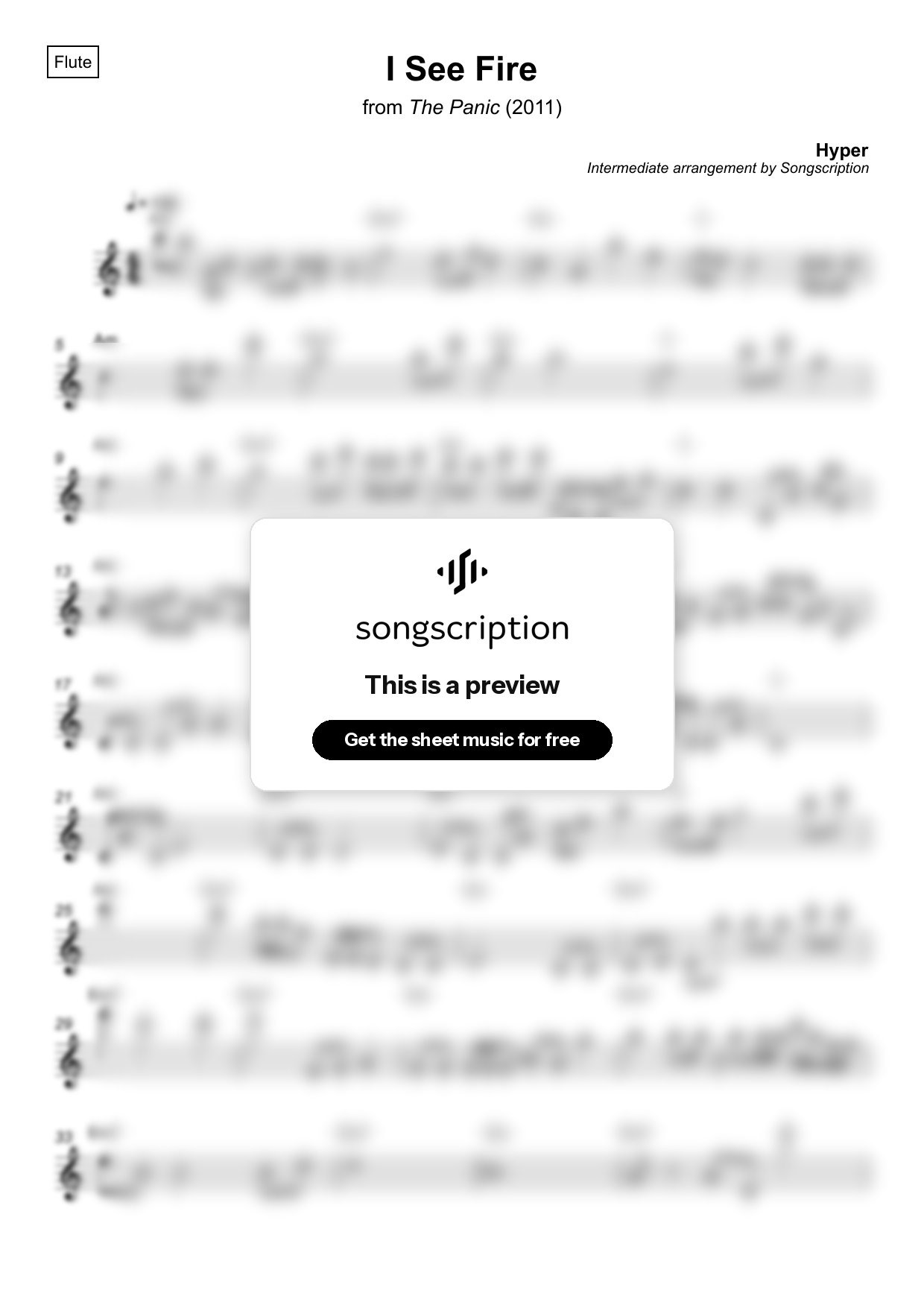 Intermediate Flute Sheet Music for "I See Fire" by Hyper