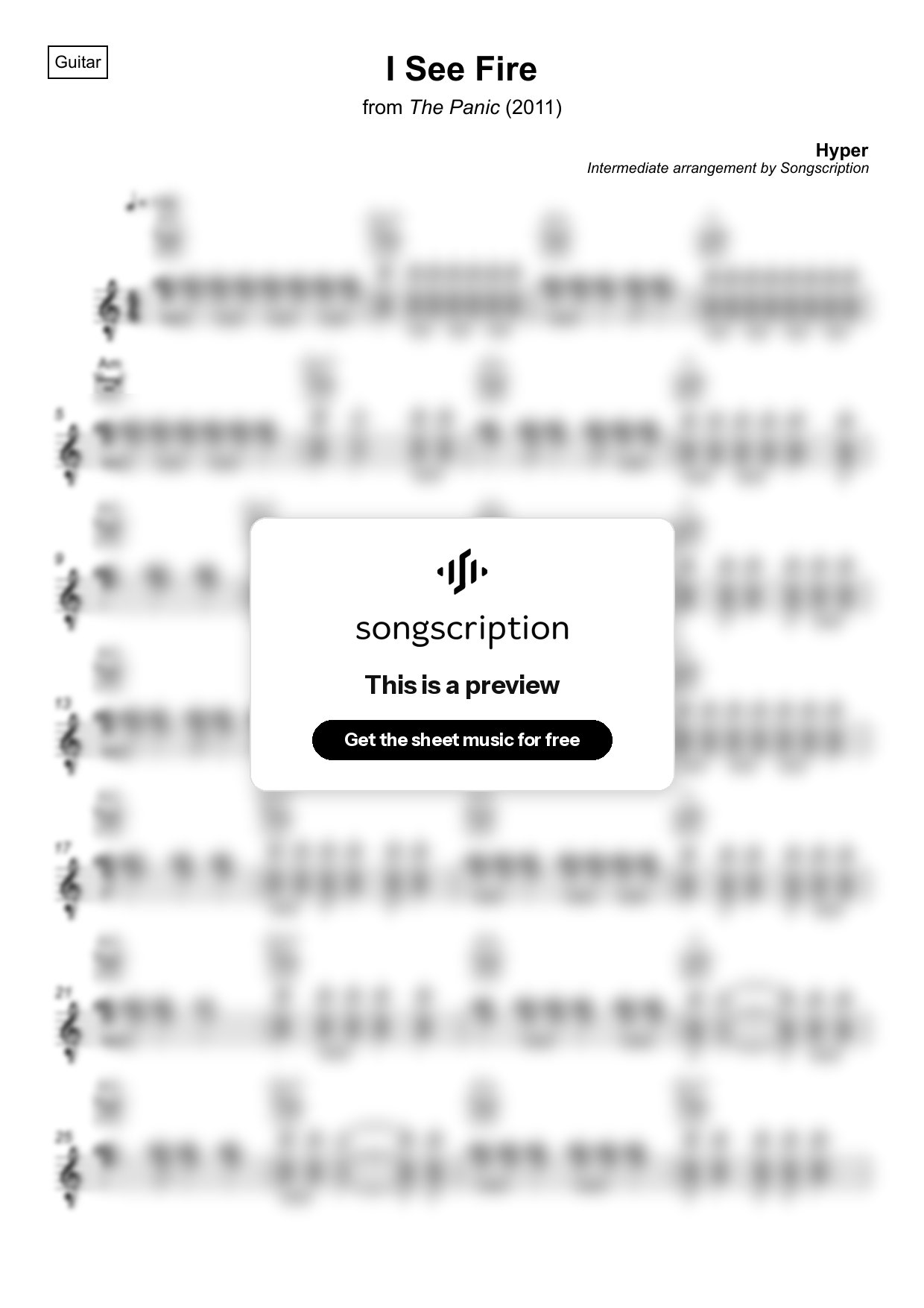 Intermediate Acoustic Guitar Sheet Music for "I See Fire" by Hyper