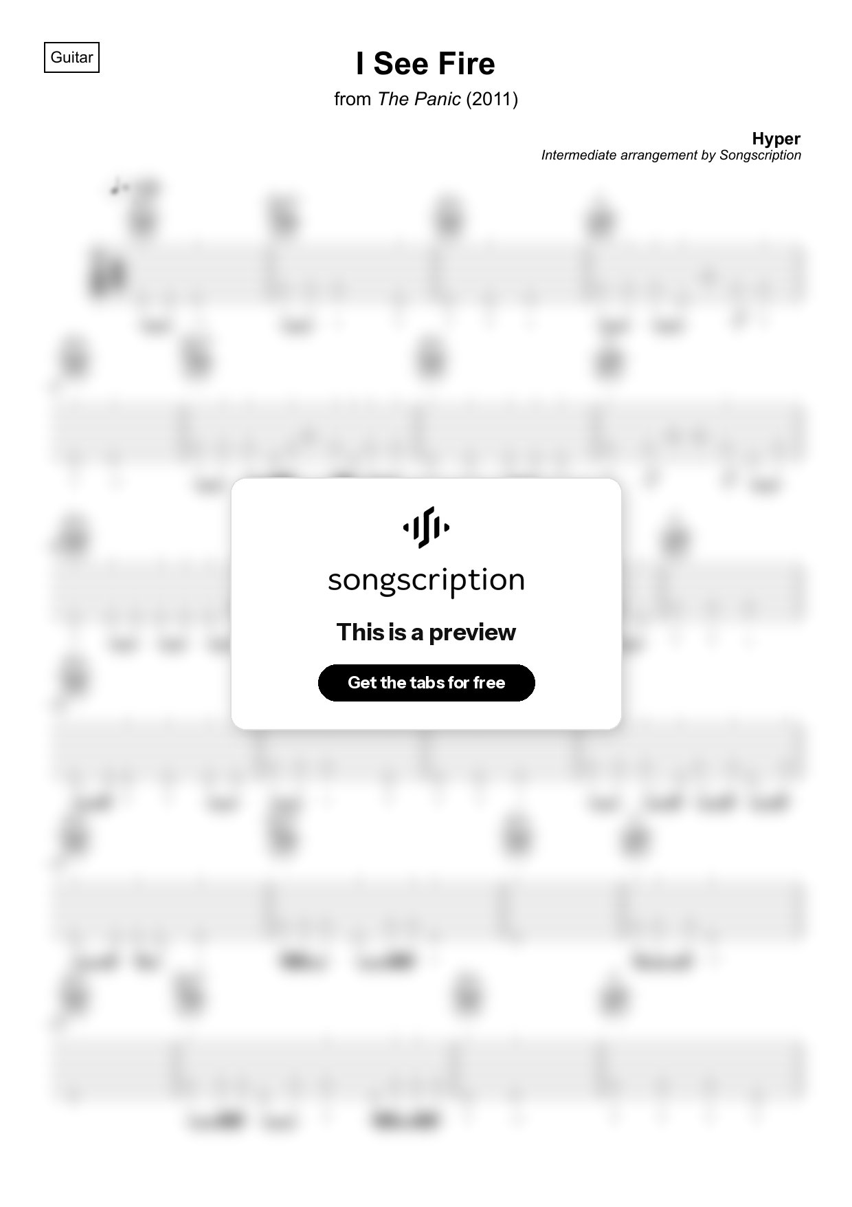 Intermediate Acoustic Guitar Tabs for "I See Fire" by Hyper