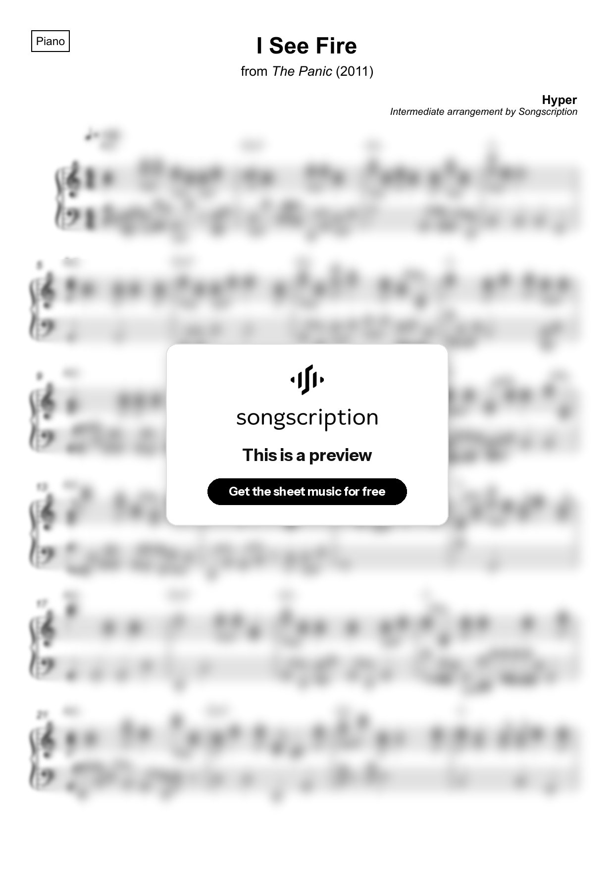 Intermediate Piano Sheet Music for "I See Fire" by Hyper