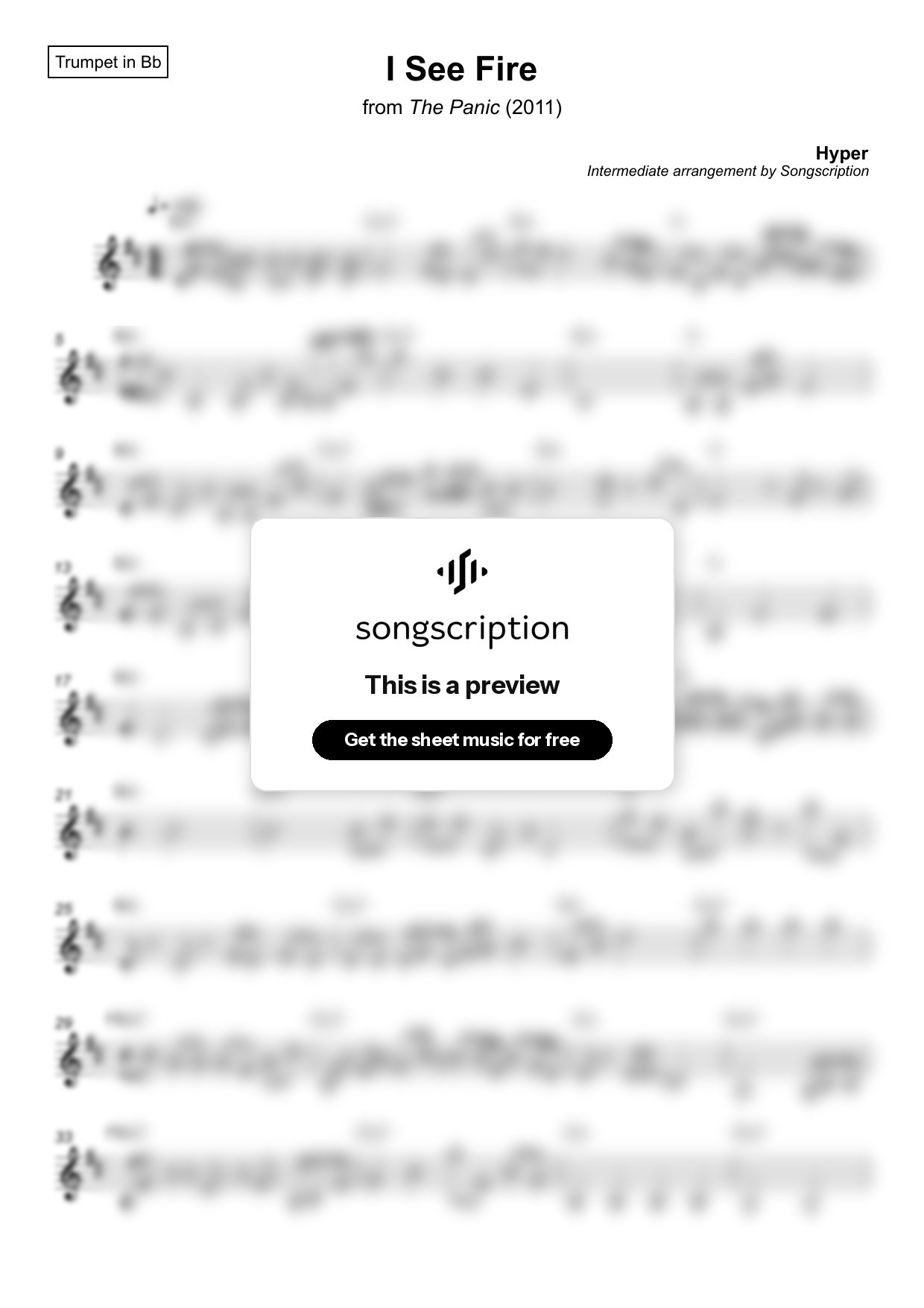 Intermediate Trumpet Sheet Music for "I See Fire" by Hyper