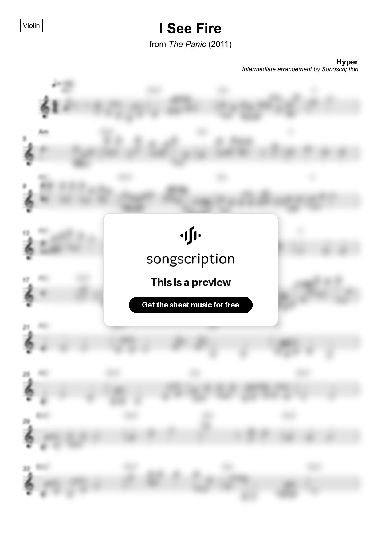 Intermediate Violin Sheet Music for "I See Fire" by Hyper