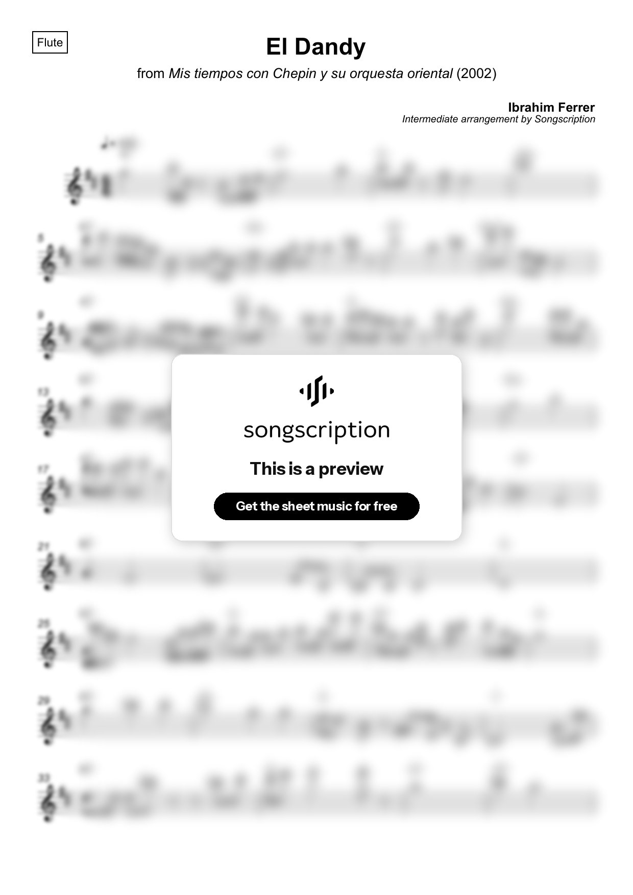 Intermediate Flute Sheet Music for "El Dandy" by Ibrahim Ferrer
