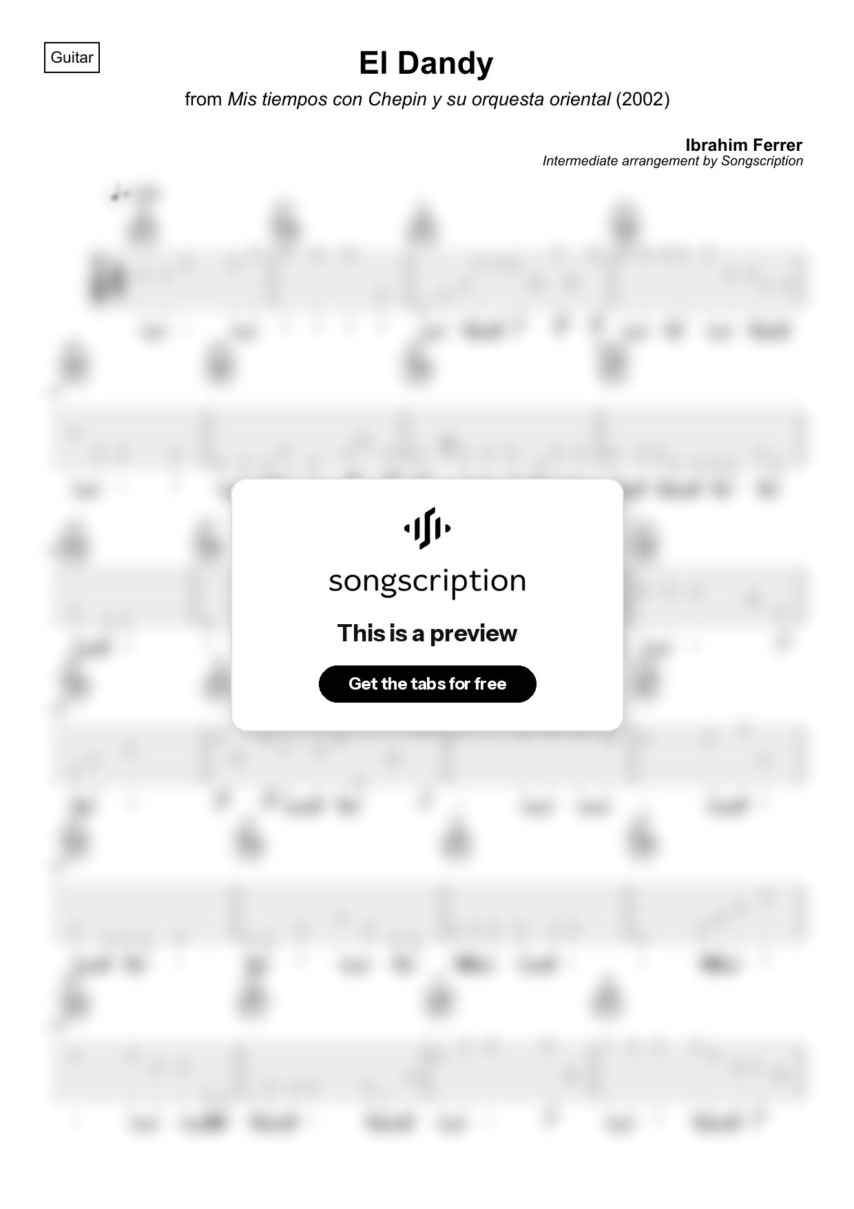Intermediate Acoustic Guitar Tabs for "El Dandy" by Ibrahim Ferrer