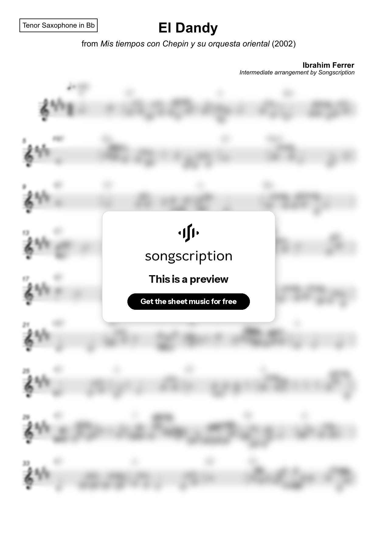 Intermediate Tenor Sax Sheet Music for "El Dandy" by Ibrahim Ferrer