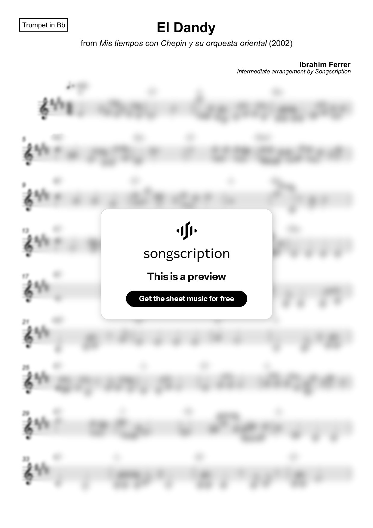 Intermediate Trumpet Sheet Music for "El Dandy" by Ibrahim Ferrer