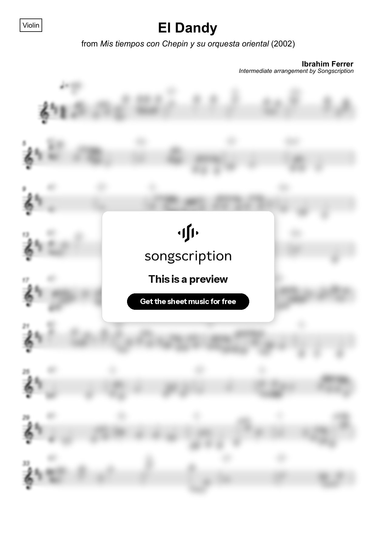 Intermediate Violin Sheet Music for "El Dandy" by Ibrahim Ferrer