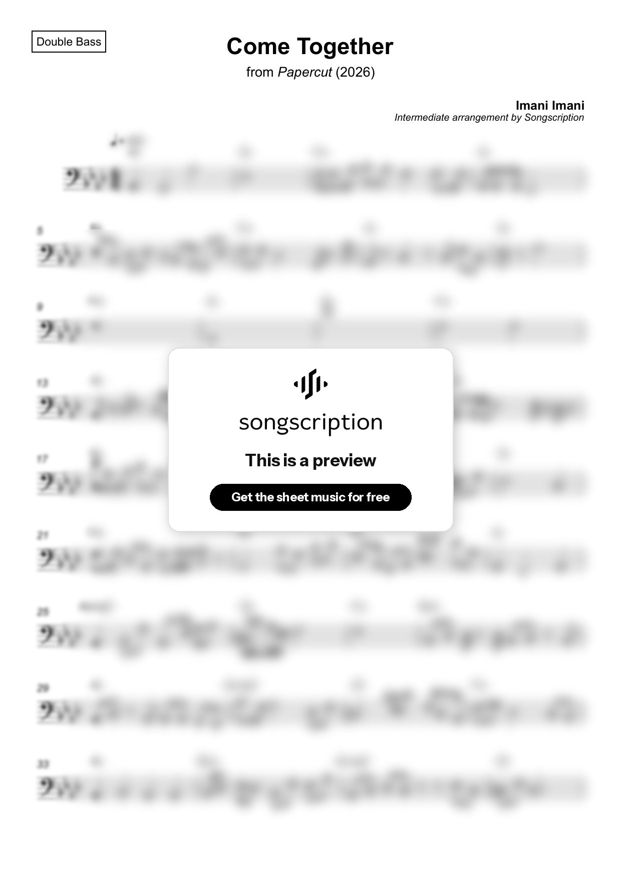 Intermediate Double Bass Sheet Music for "Come Together" by Imani Imani
