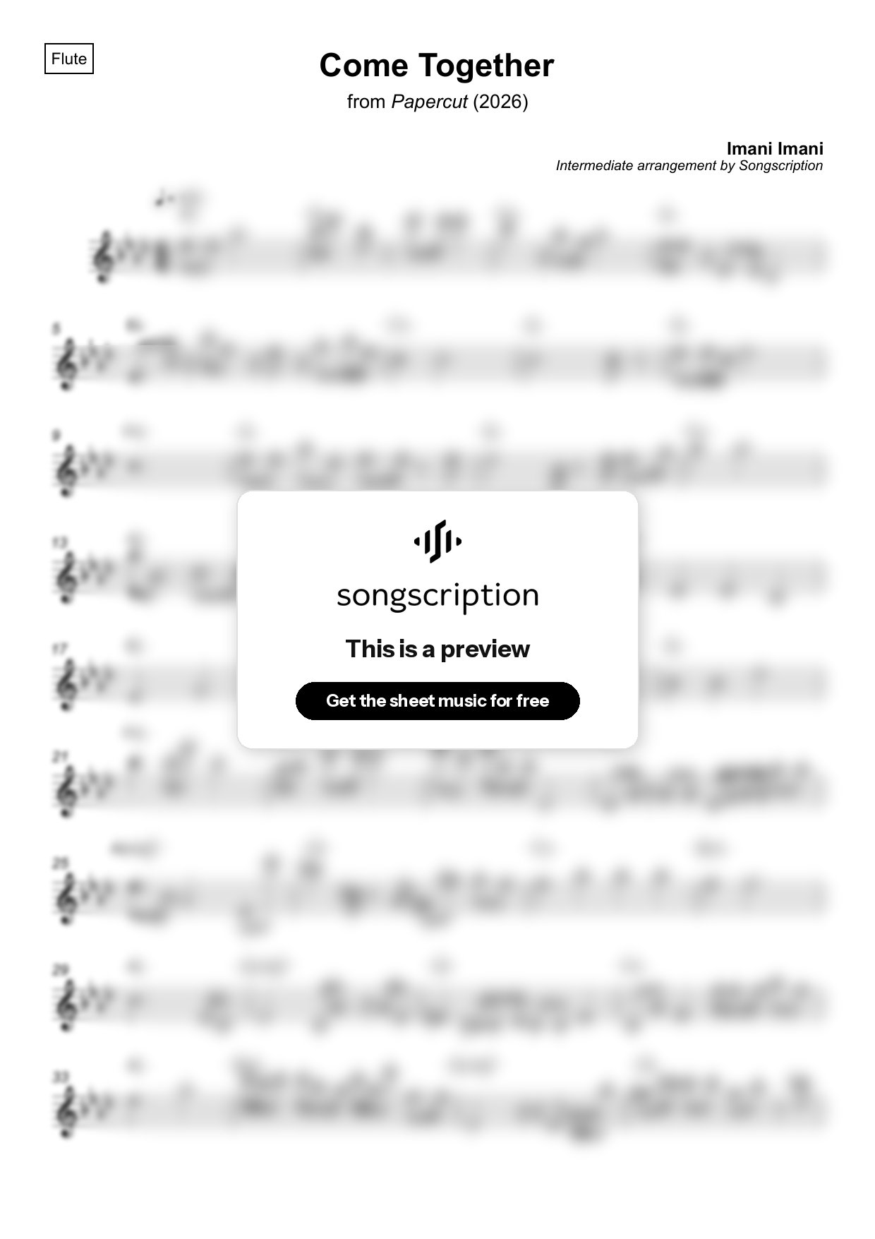 Intermediate Flute Sheet Music for "Come Together" by Imani Imani