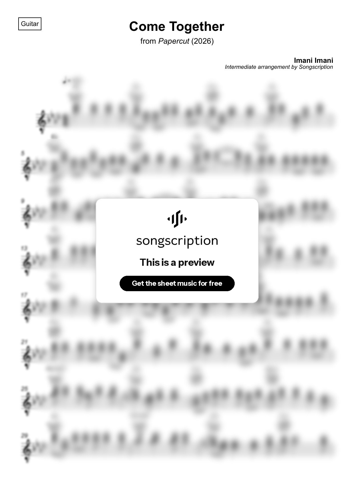 Intermediate Acoustic Guitar Sheet Music for "Come Together" by Imani Imani