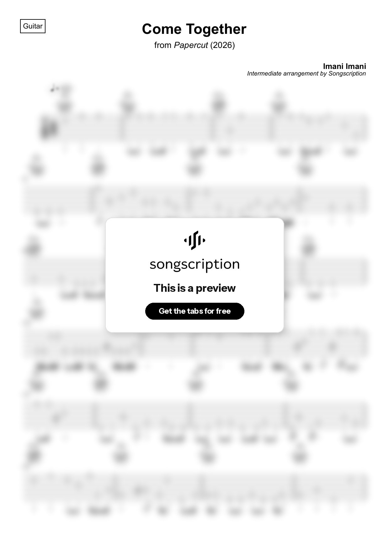 Intermediate Acoustic Guitar Tabs for "Come Together" by Imani Imani