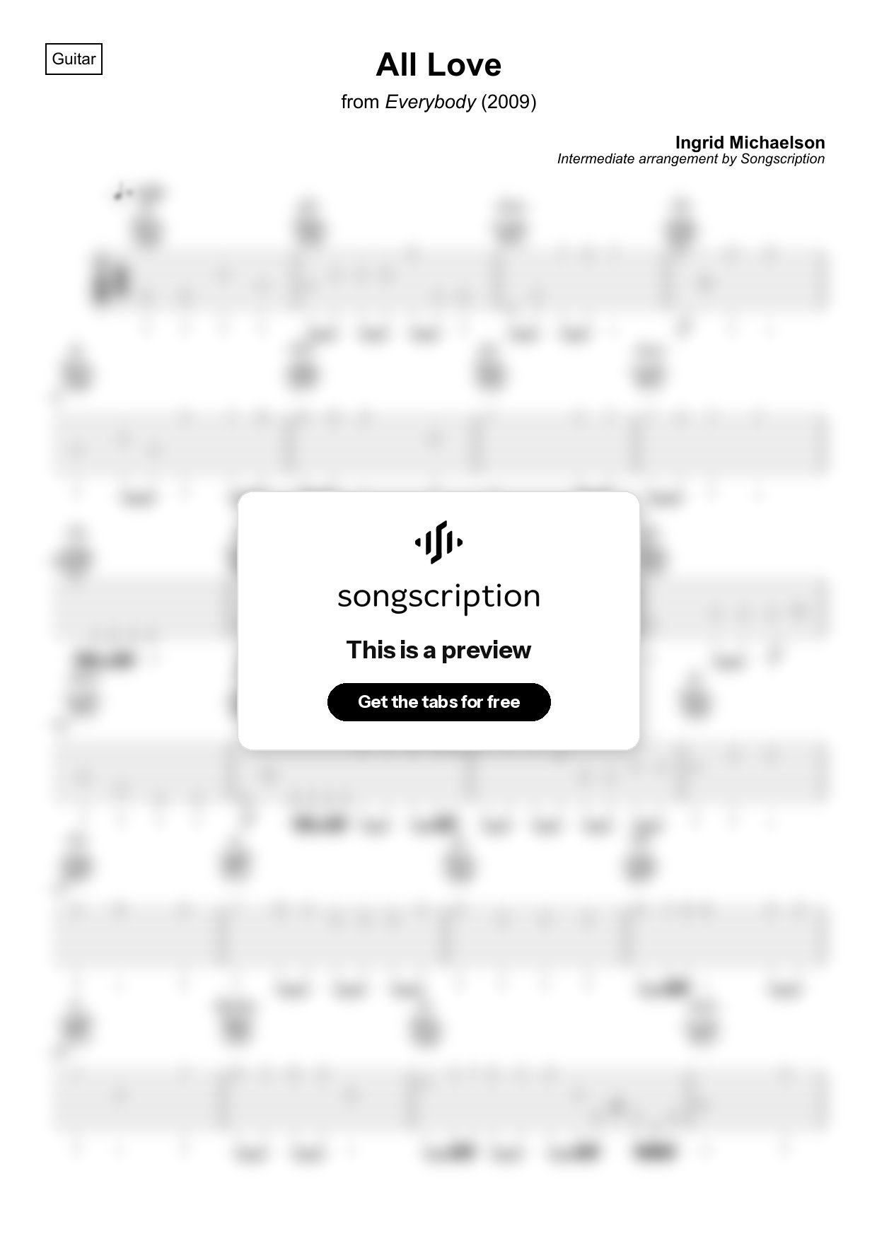 Intermediate Acoustic Guitar Tabs for "All Love" by Ingrid Michaelson