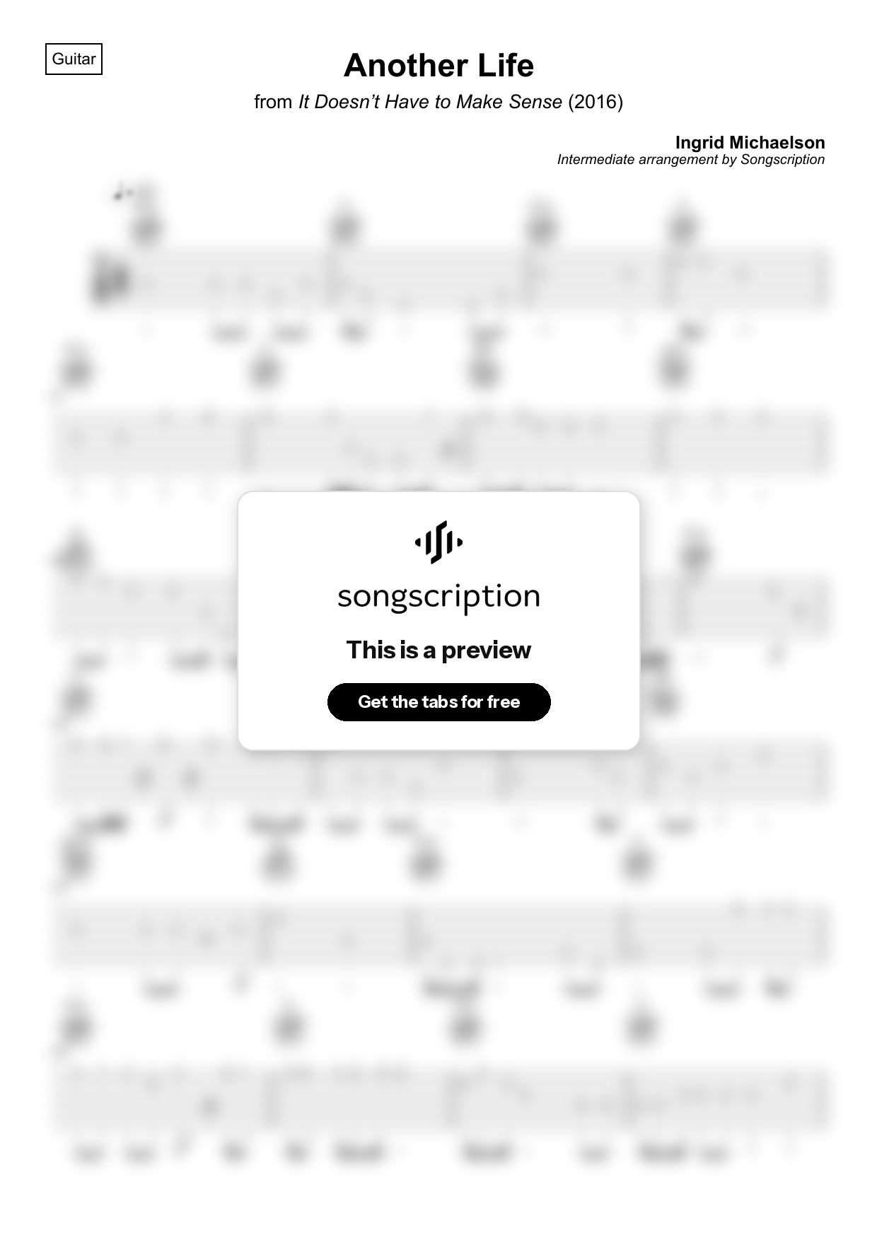 Intermediate Acoustic Guitar Tabs for "Another Life" by Ingrid Michaelson
