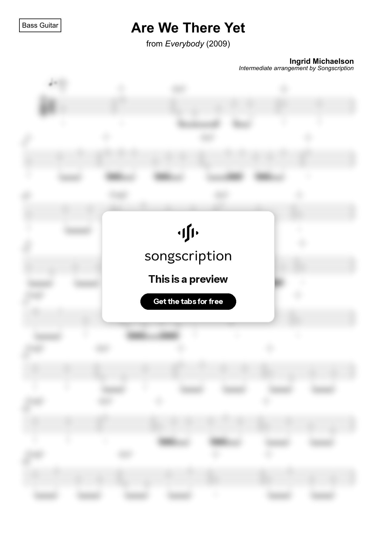 Intermediate Bass Guitar Tabs for "Are We There Yet" by Ingrid Michaelson