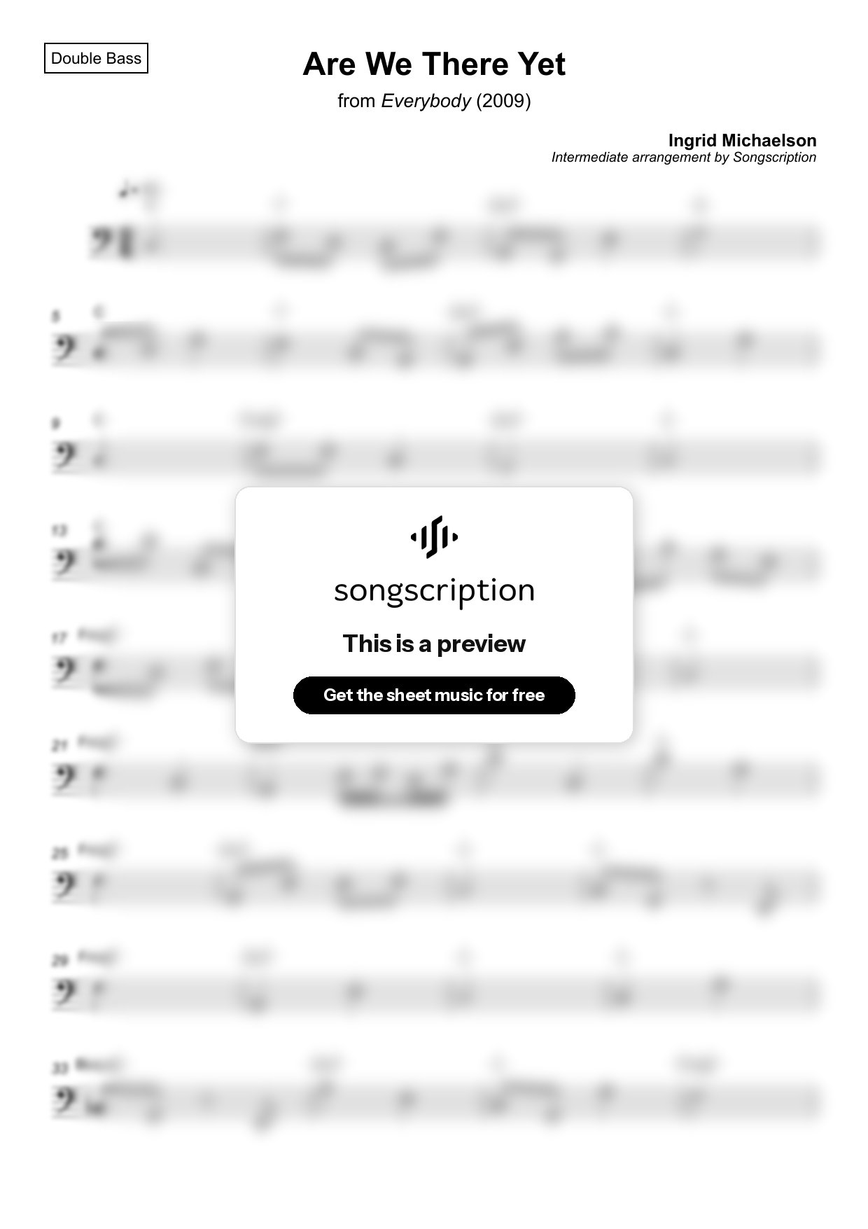 Intermediate Double Bass Sheet Music for "Are We There Yet" by Ingrid Michaelson