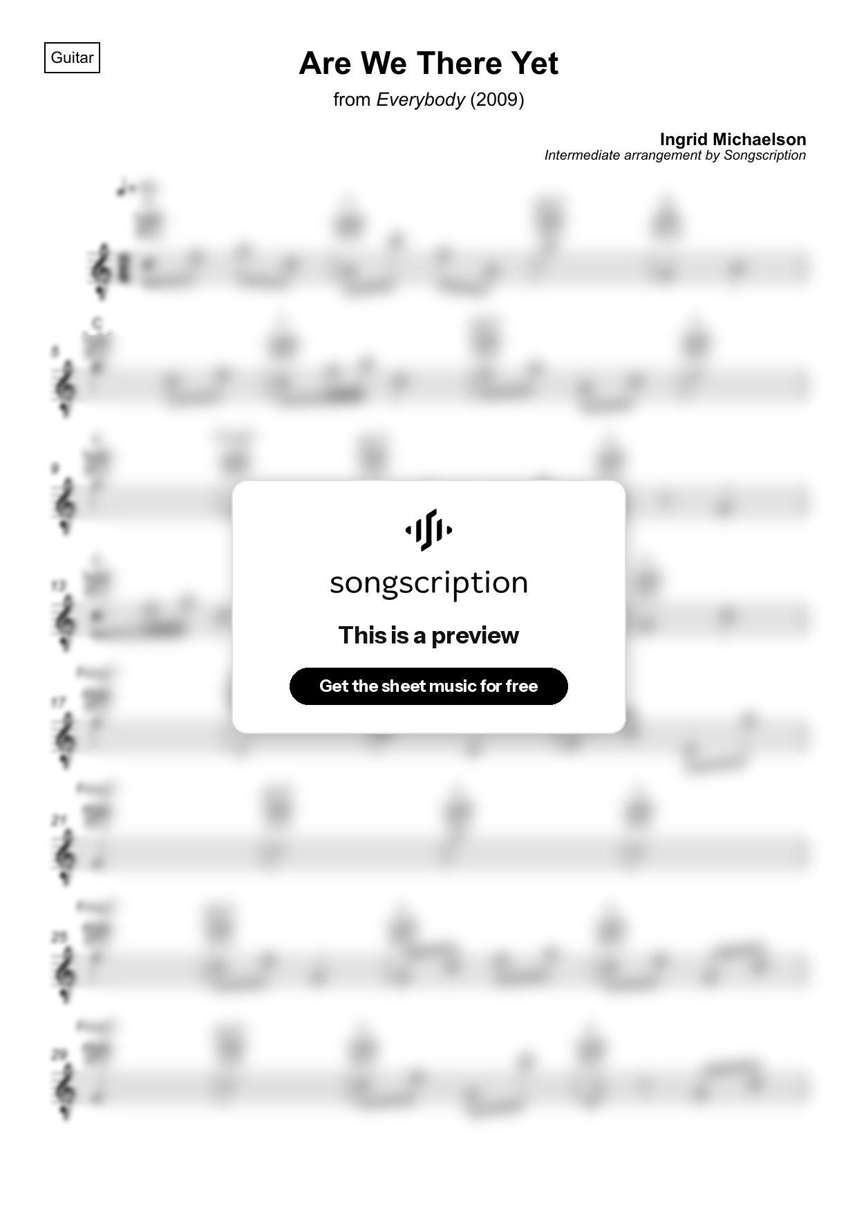 Intermediate Acoustic Guitar Sheet Music for "Are We There Yet" by Ingrid Michaelson