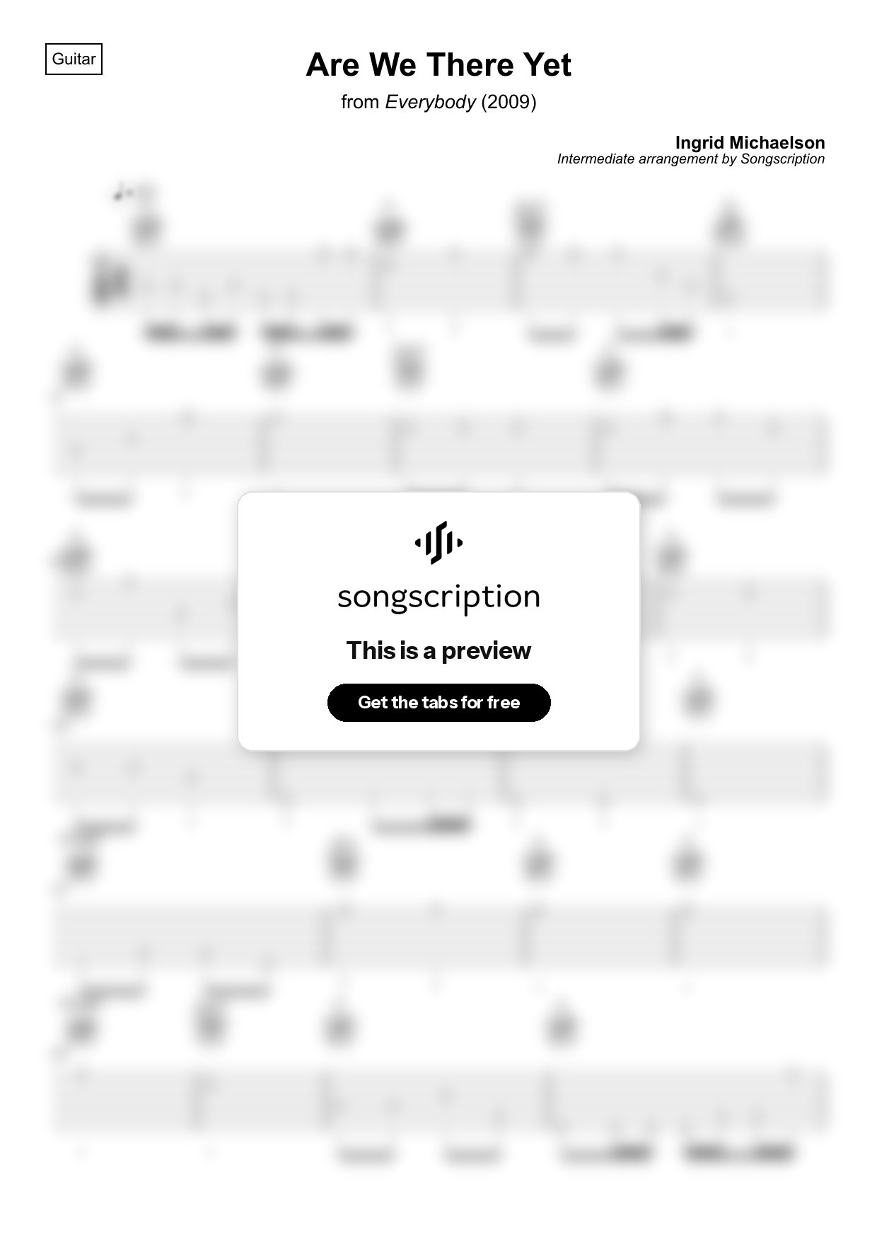 Intermediate Acoustic Guitar Tabs for "Are We There Yet" by Ingrid Michaelson