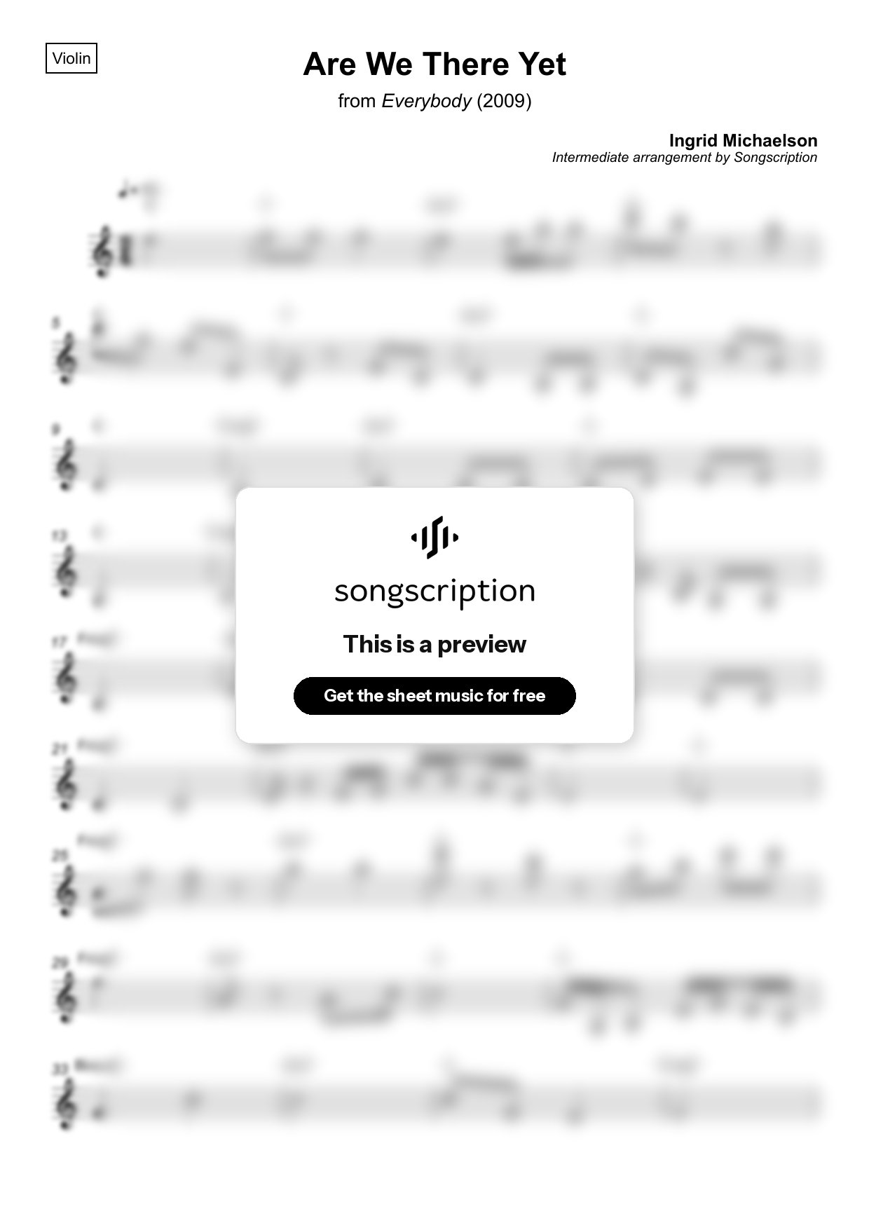 Intermediate Violin Sheet Music for "Are We There Yet" by Ingrid Michaelson