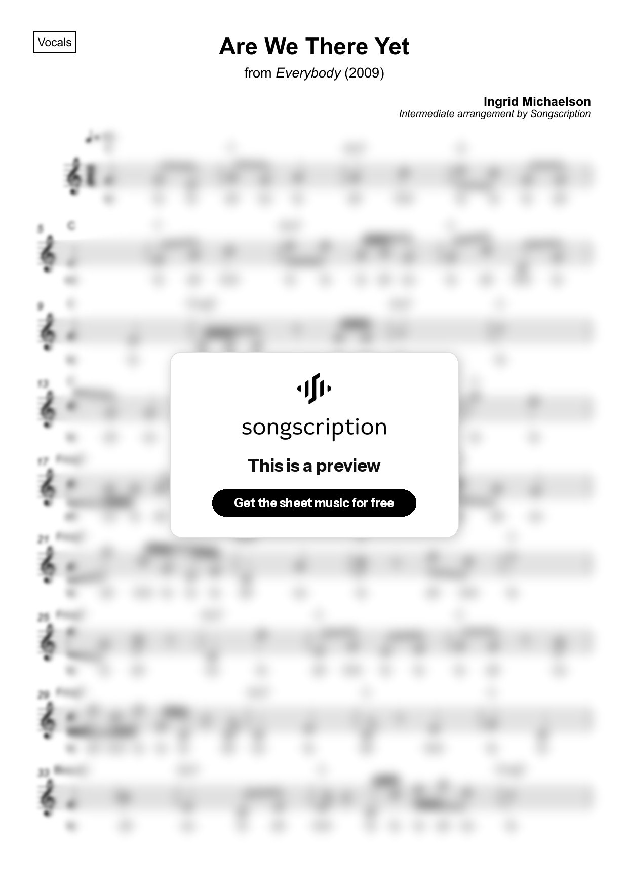Intermediate Vocals Sheet Music for "Are We There Yet" by Ingrid Michaelson