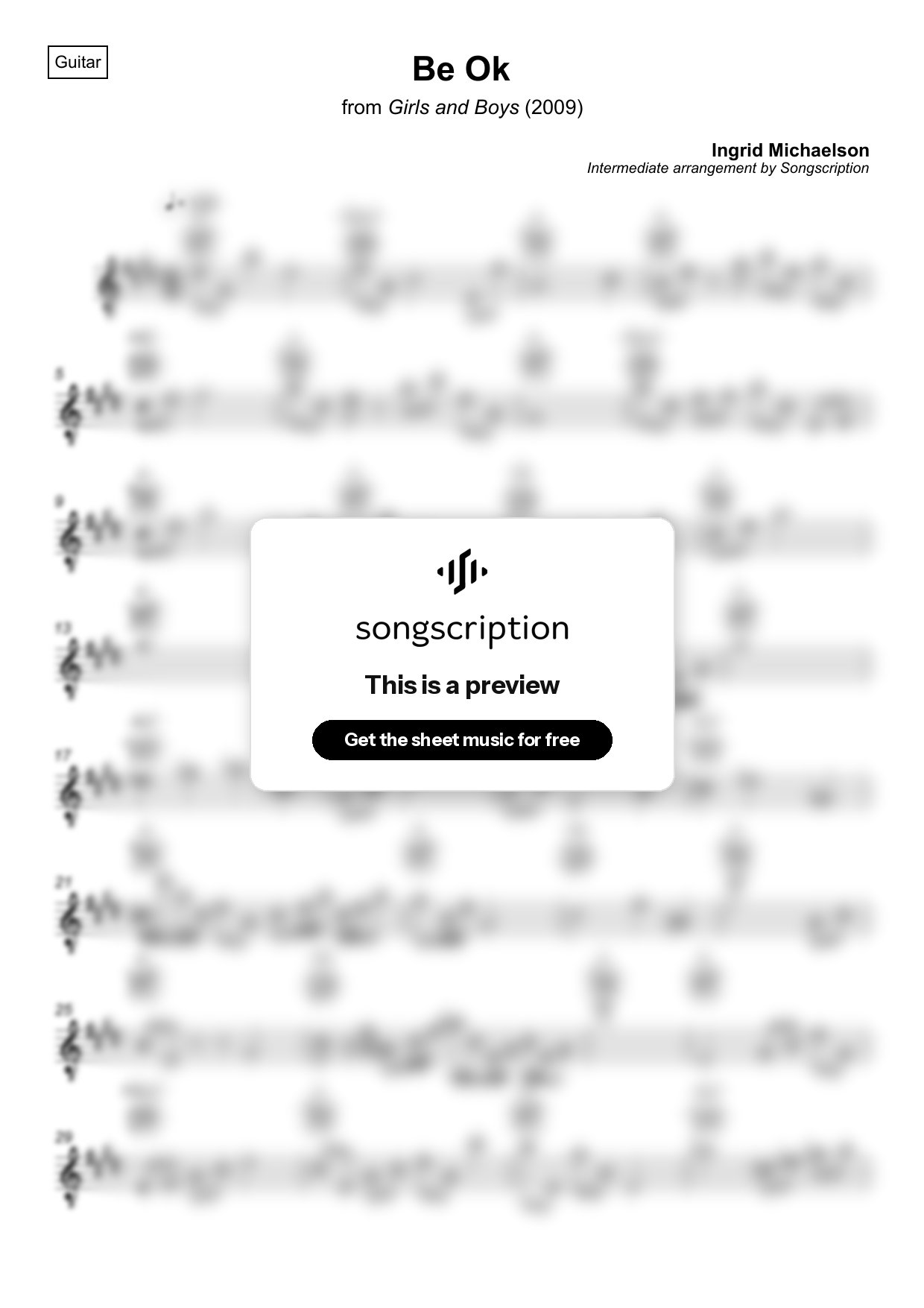 Intermediate Acoustic Guitar Sheet Music for "Be Ok" by Ingrid Michaelson