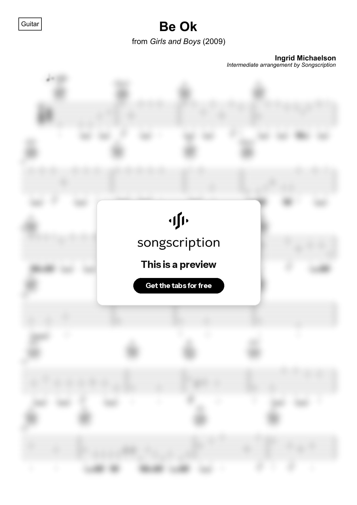 Intermediate Acoustic Guitar Tabs for "Be Ok" by Ingrid Michaelson