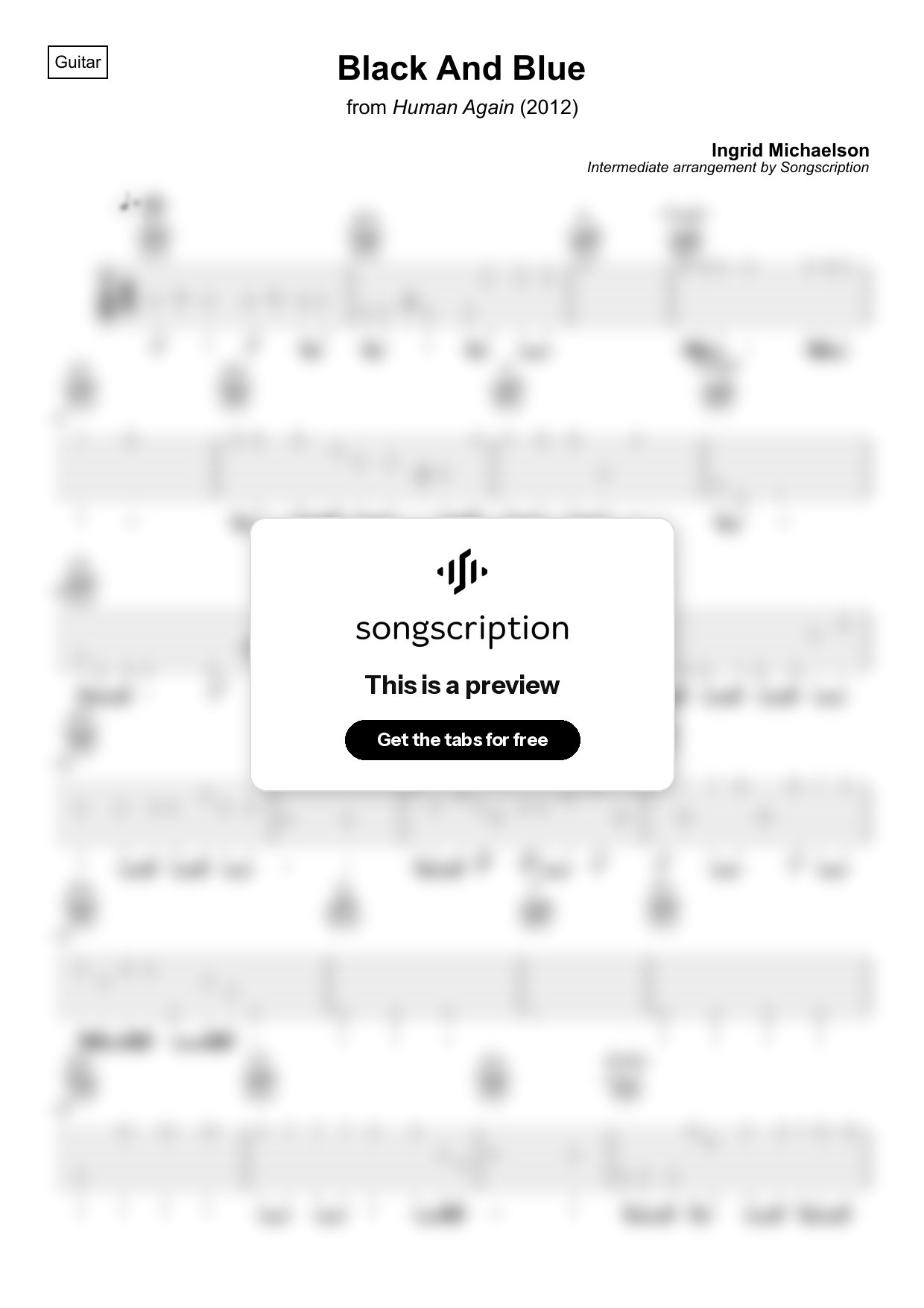 Intermediate Acoustic Guitar Tabs for "Black And Blue" by Ingrid Michaelson