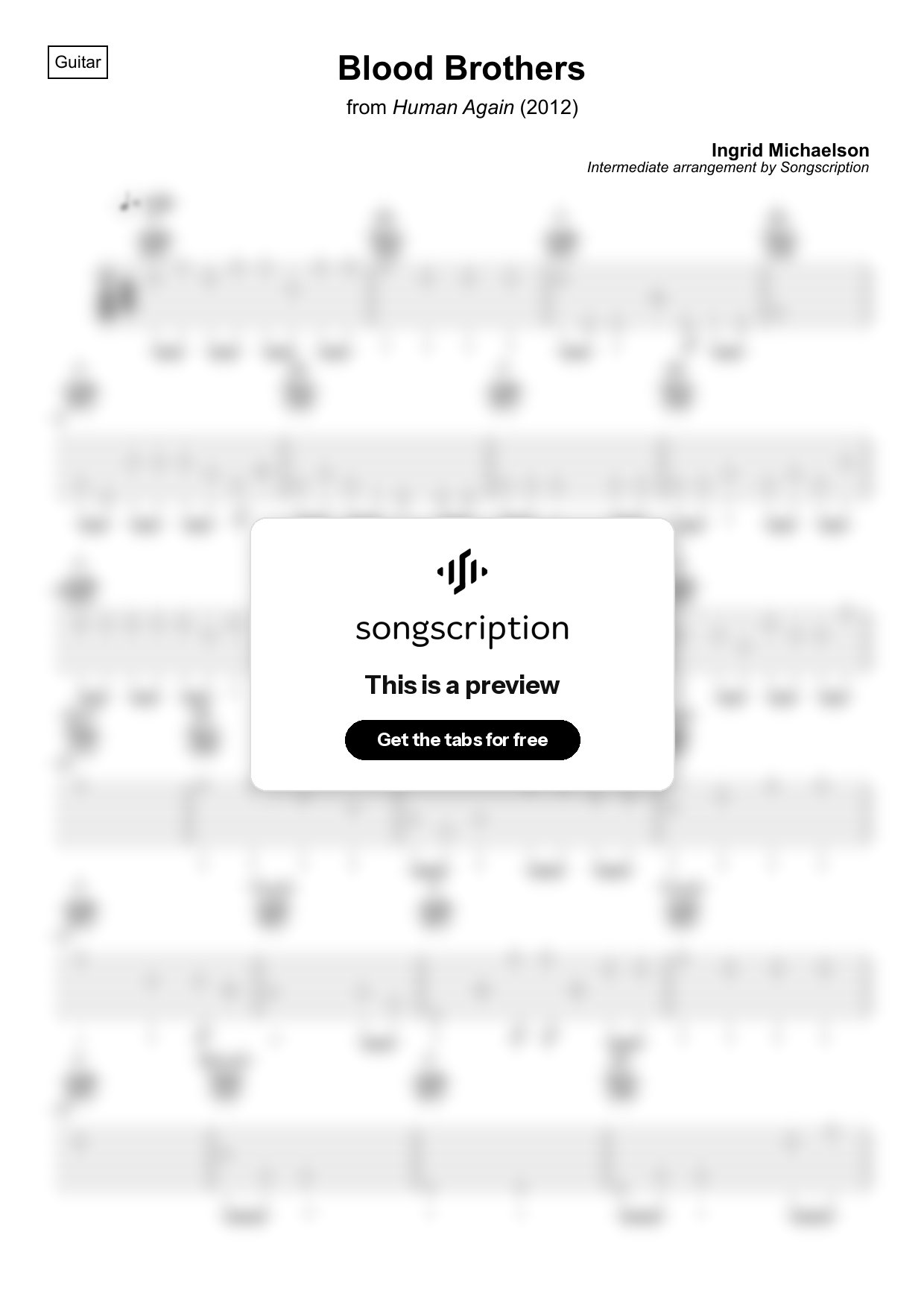 Intermediate Acoustic Guitar Tabs for "Blood Brothers" by Ingrid Michaelson
