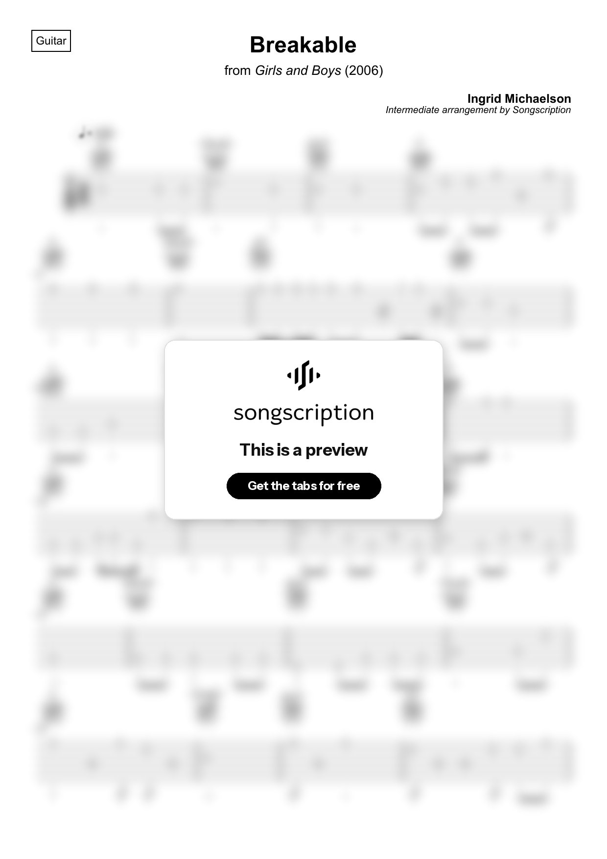 Intermediate Acoustic Guitar Tabs for "Breakable" by Ingrid Michaelson