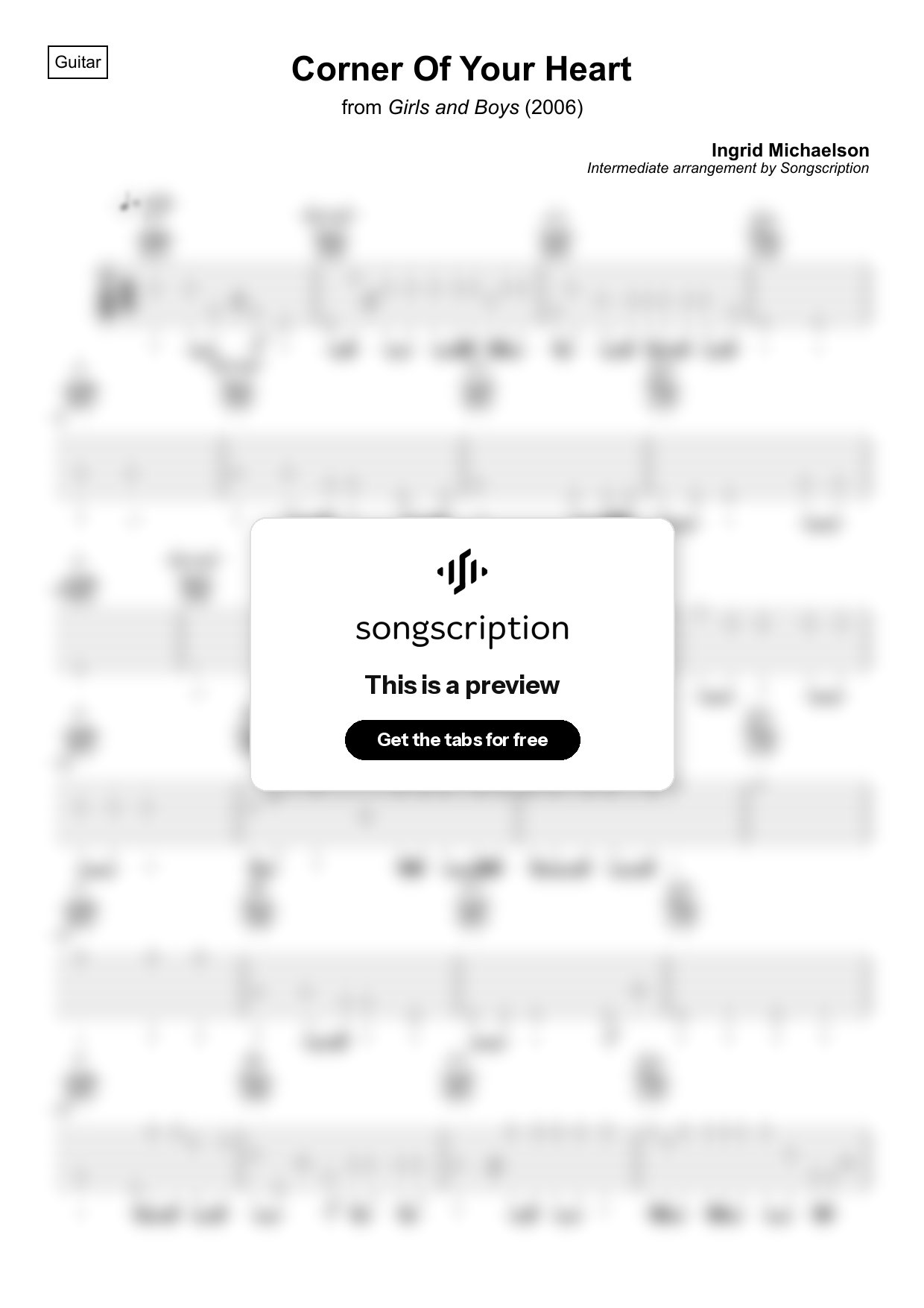 Intermediate Acoustic Guitar Tabs for "Corner Of Your Heart" by Ingrid Michaelson