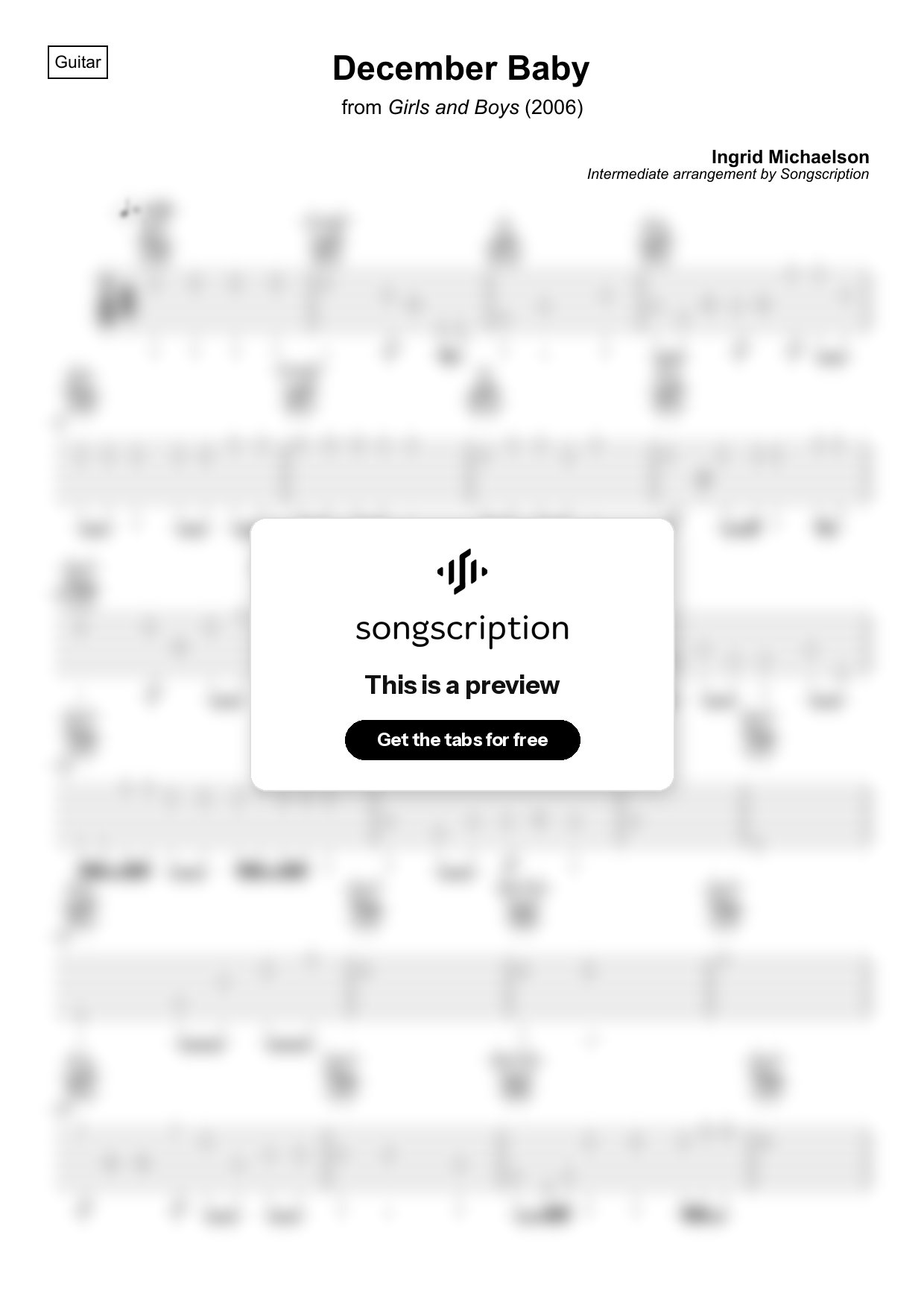 Intermediate Acoustic Guitar Tabs for "December Baby" by Ingrid Michaelson