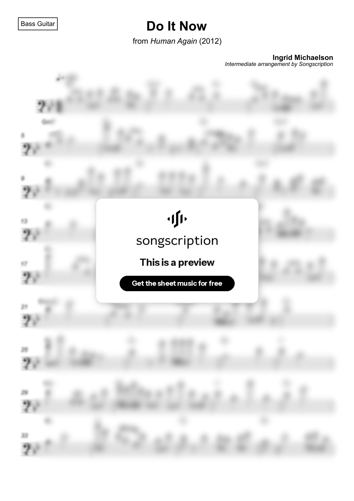 Intermediate Bass Guitar Sheet Music for "Do It Now" by Ingrid Michaelson