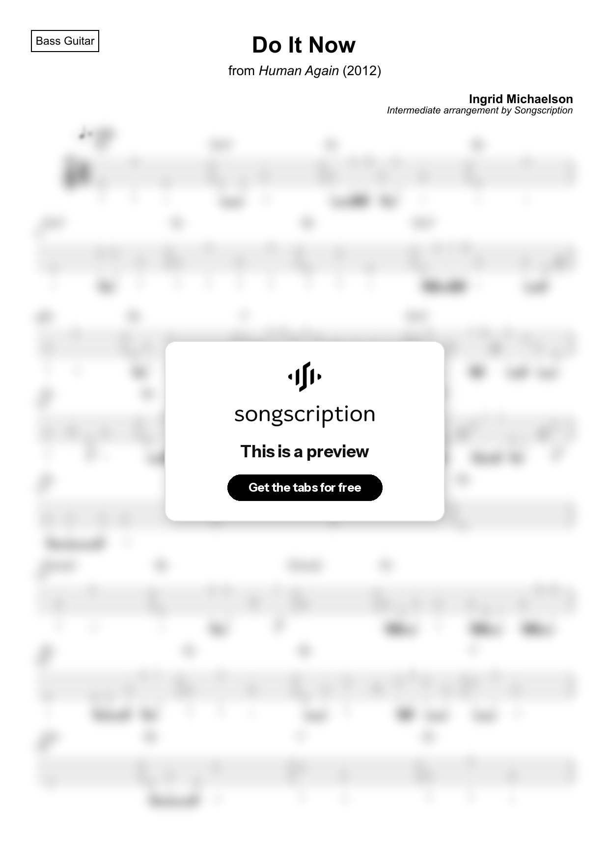 Intermediate Bass Guitar Tabs for "Do It Now" by Ingrid Michaelson