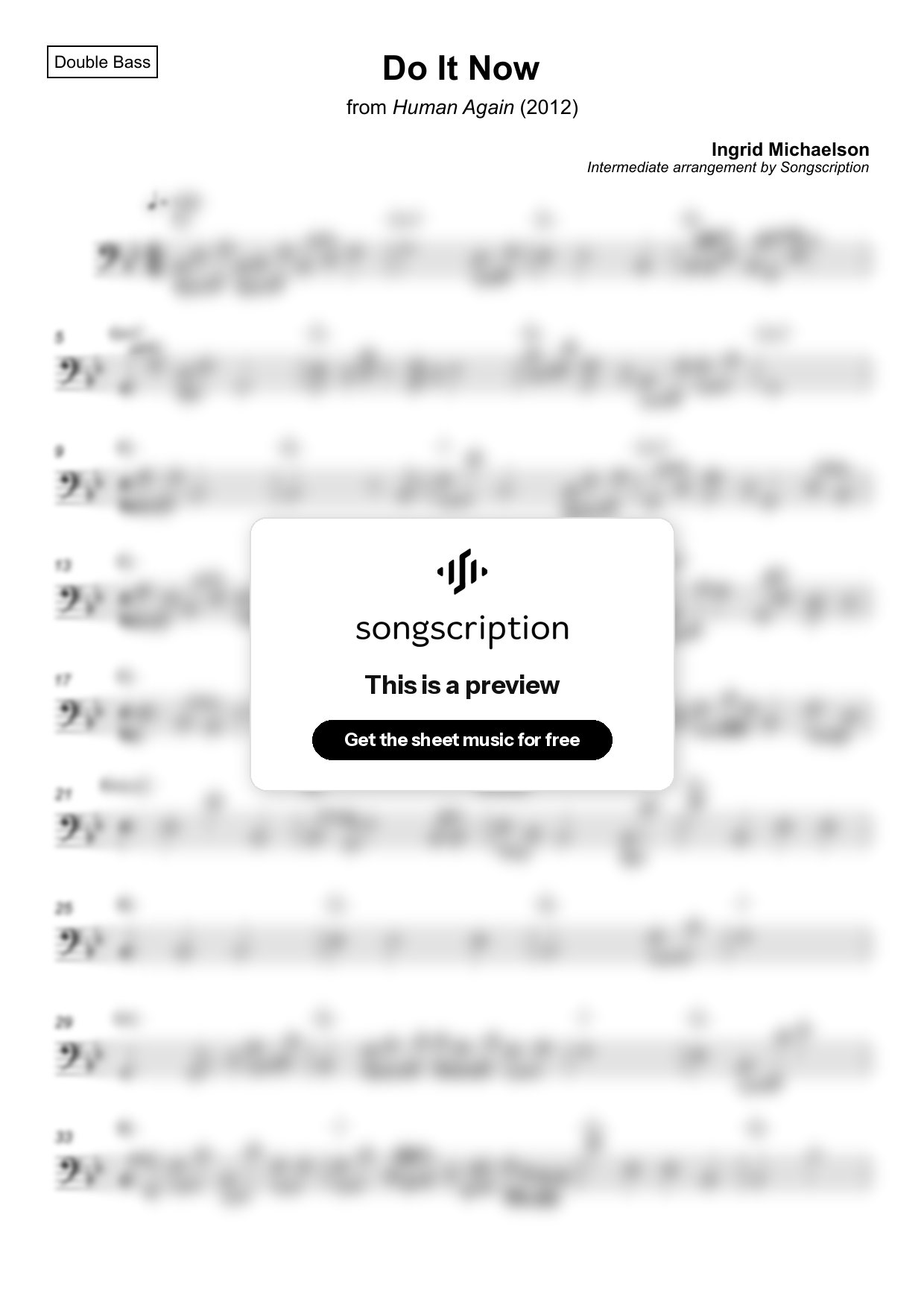 Intermediate Double Bass Sheet Music for "Do It Now" by Ingrid Michaelson