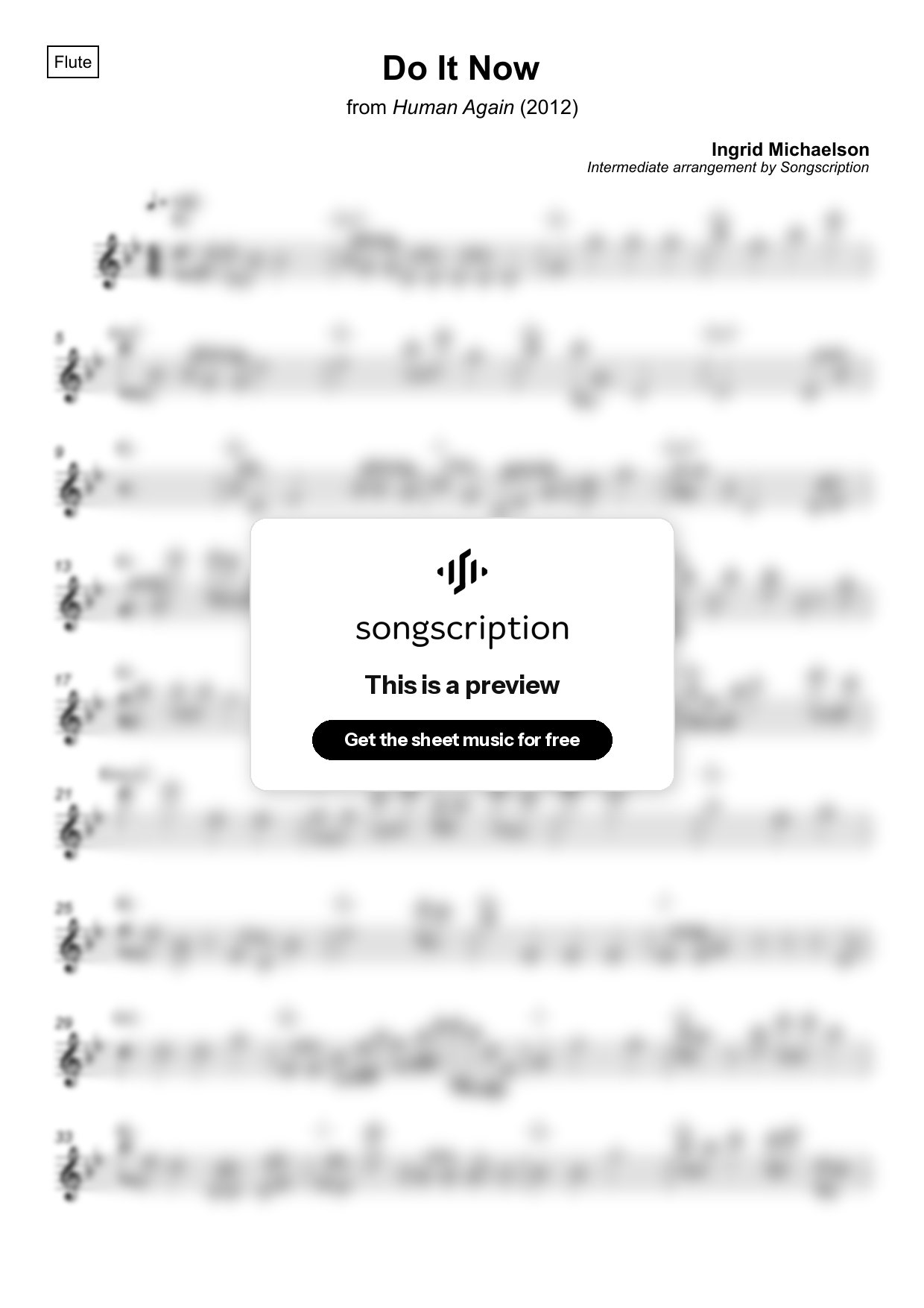 Intermediate Flute Sheet Music for "Do It Now" by Ingrid Michaelson